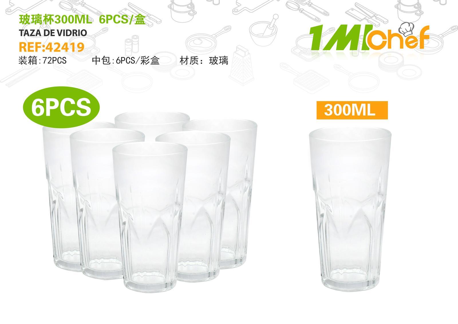 Vaso de vidrio, 300 ml, 6 piezas, ref. 42419