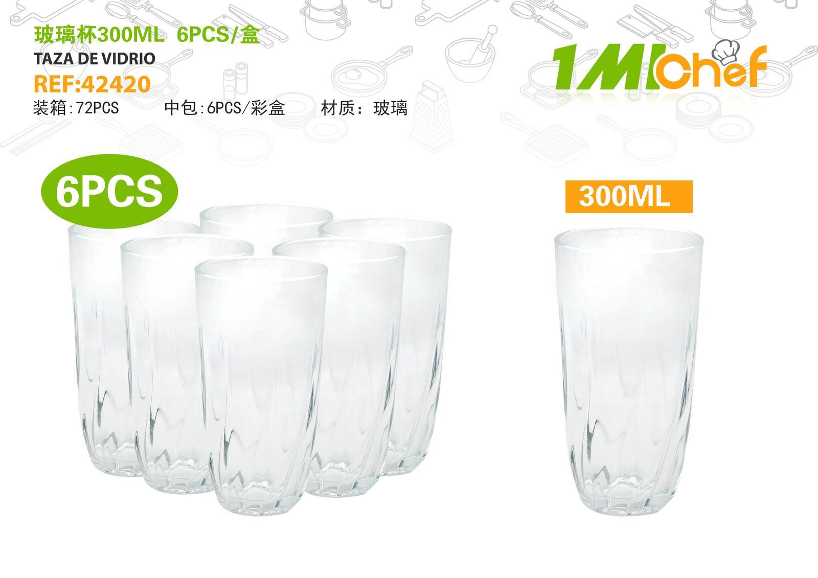 Vaso de vidrio, 300 ml, 6 piezas, ref. 42420
