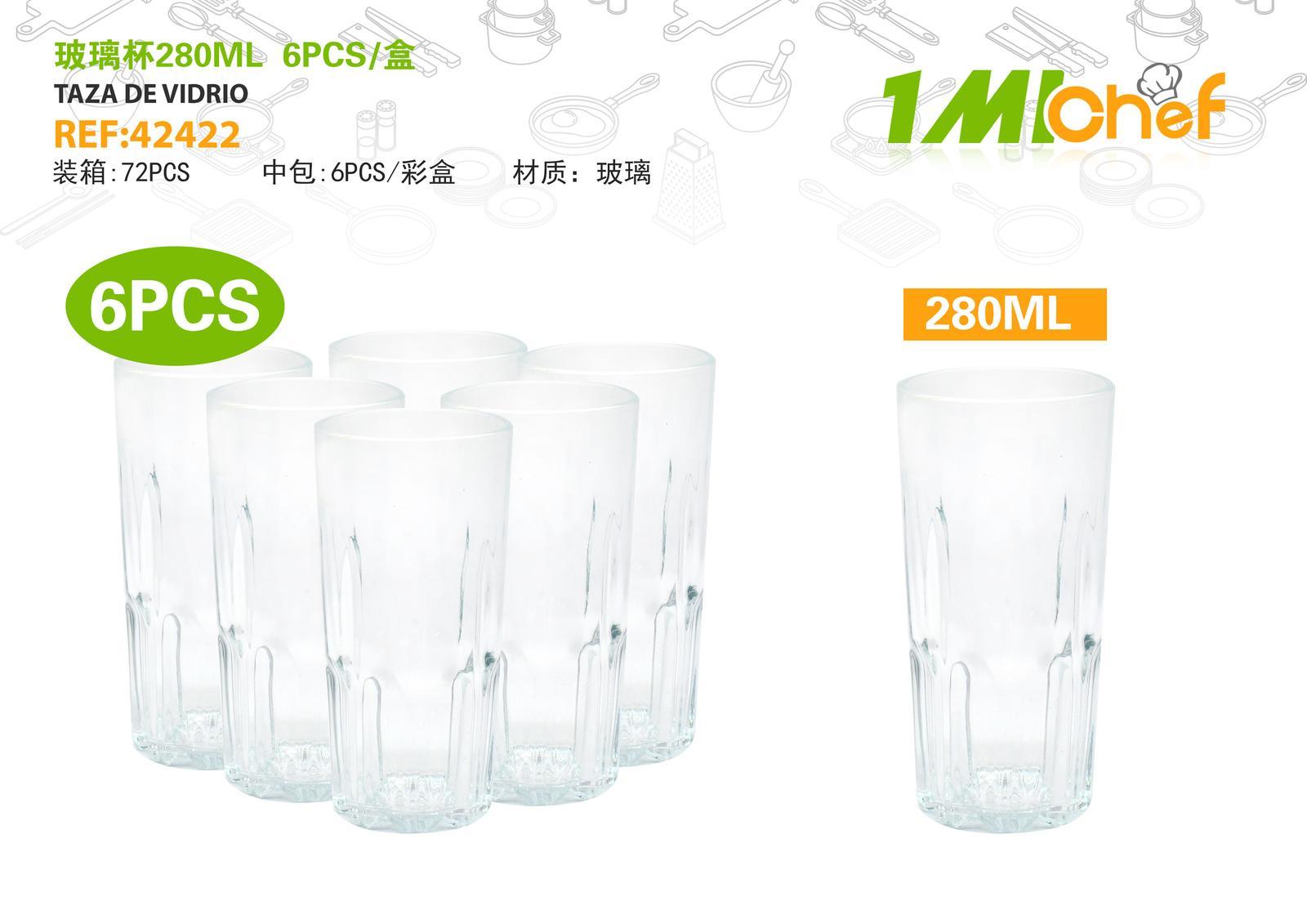 Vaso de vidrio, 280 ml, 6 piezas, ref. 42422