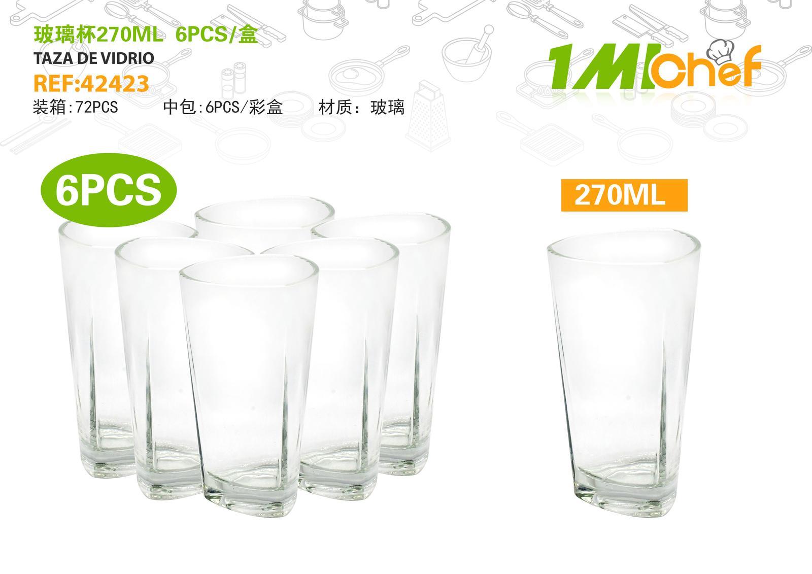 Vaso de vidrio, 270 ml, 6 piezas, ref. 42423