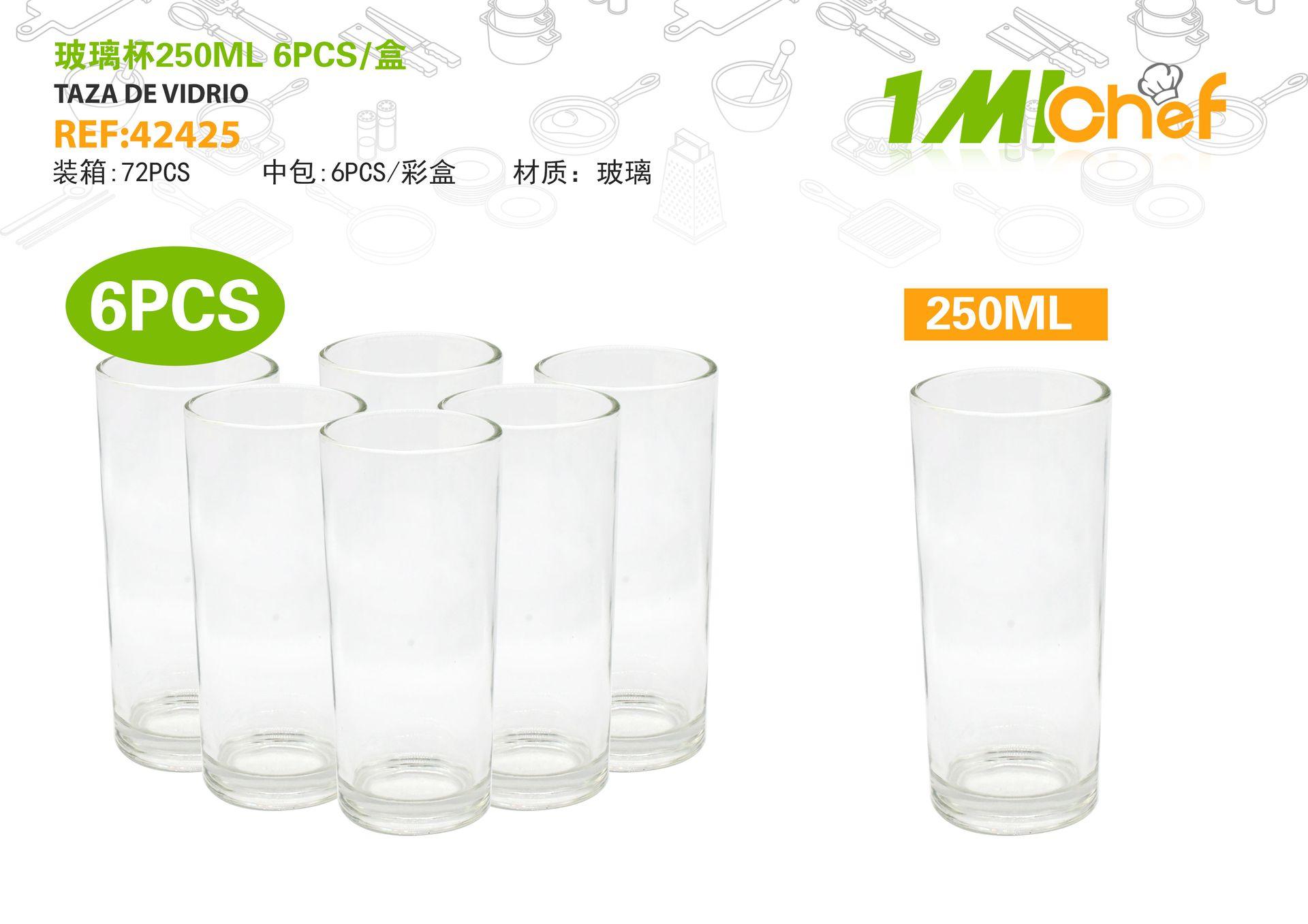 Vaso de vidrio, 250 ml, 6 piezas
