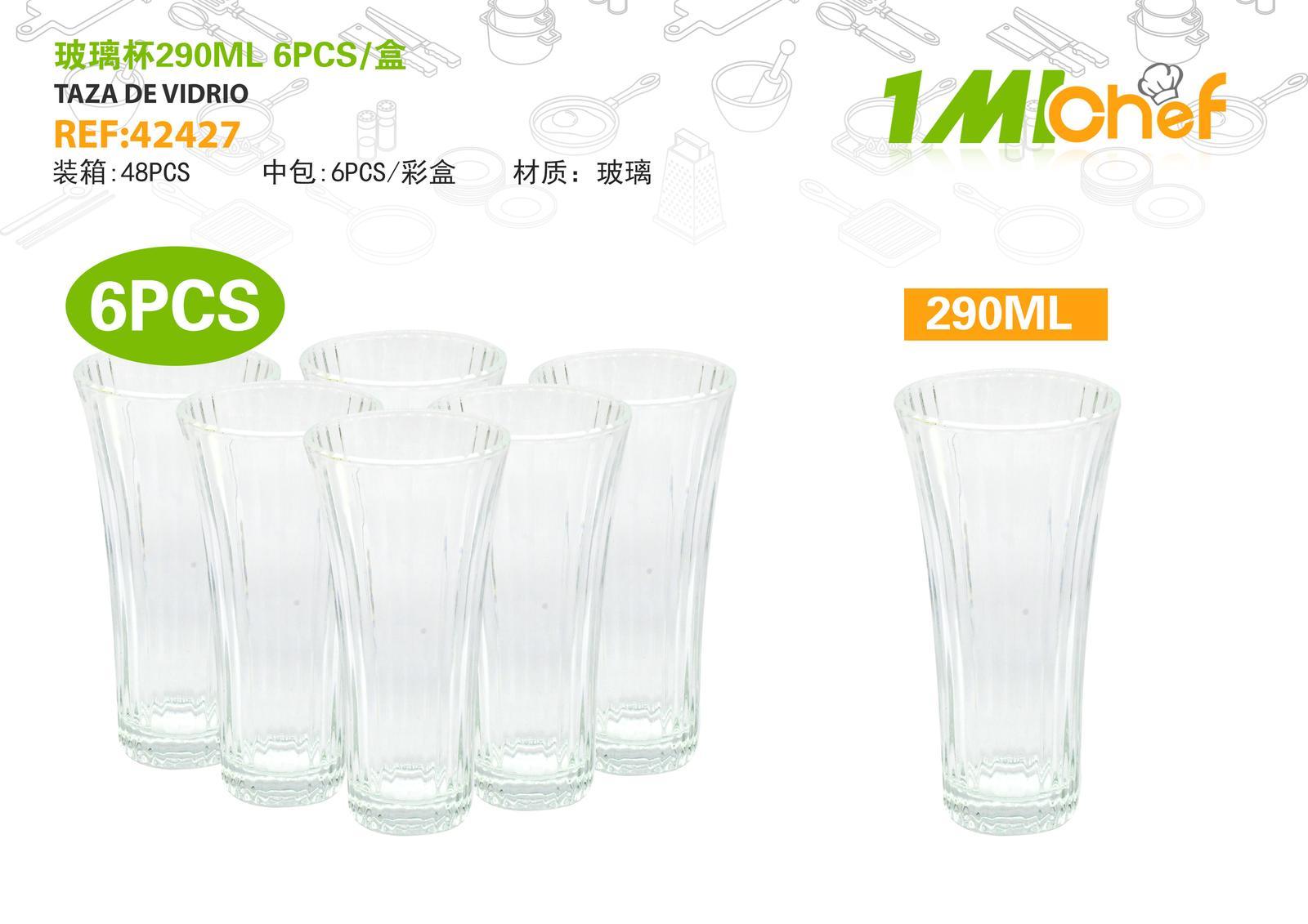 Vaso de vidrio, 290 ml, 6 piezas, ref. 42427
