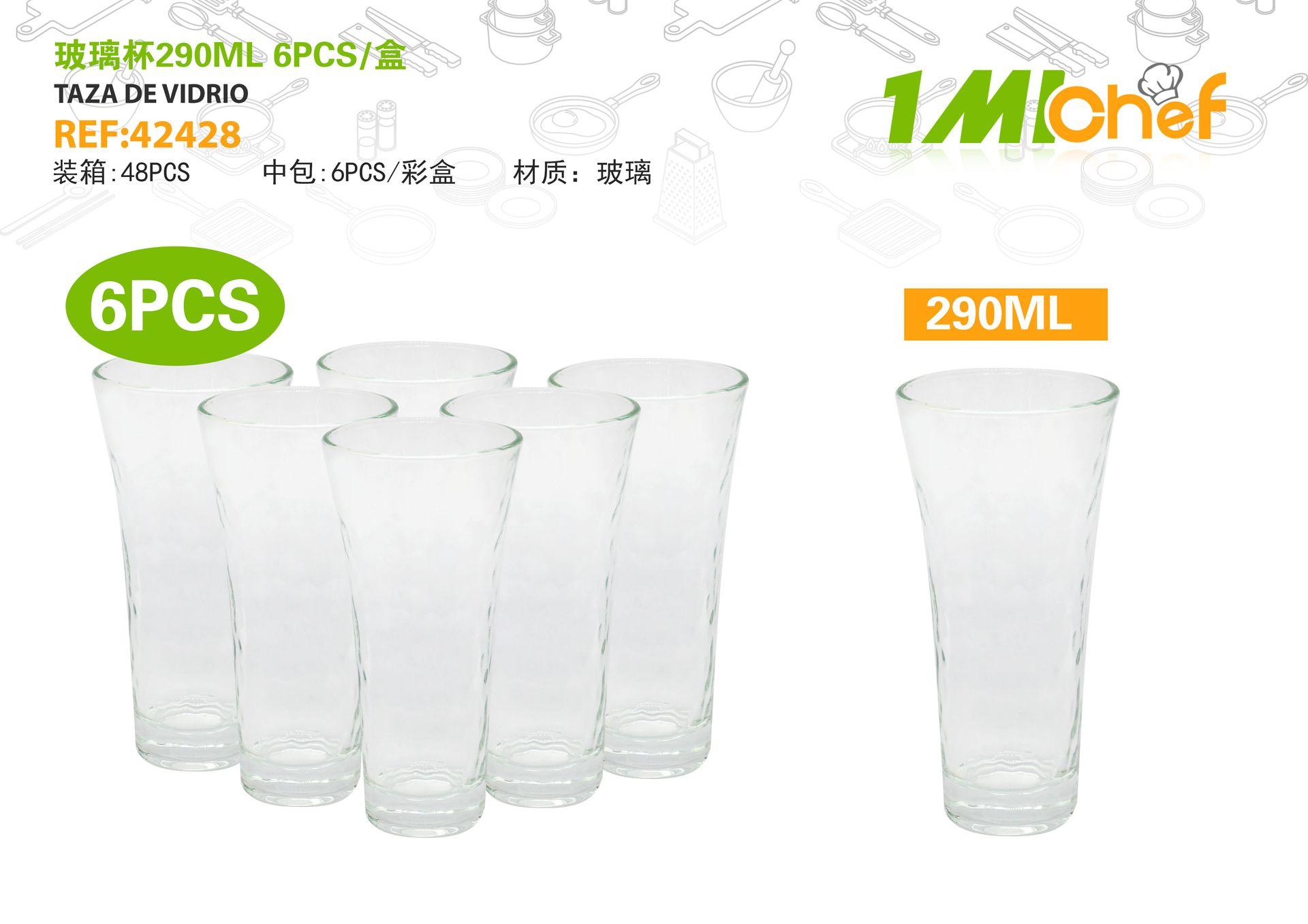 Vaso de vidrio, 290 ml, 6 piezas, ref. 42428