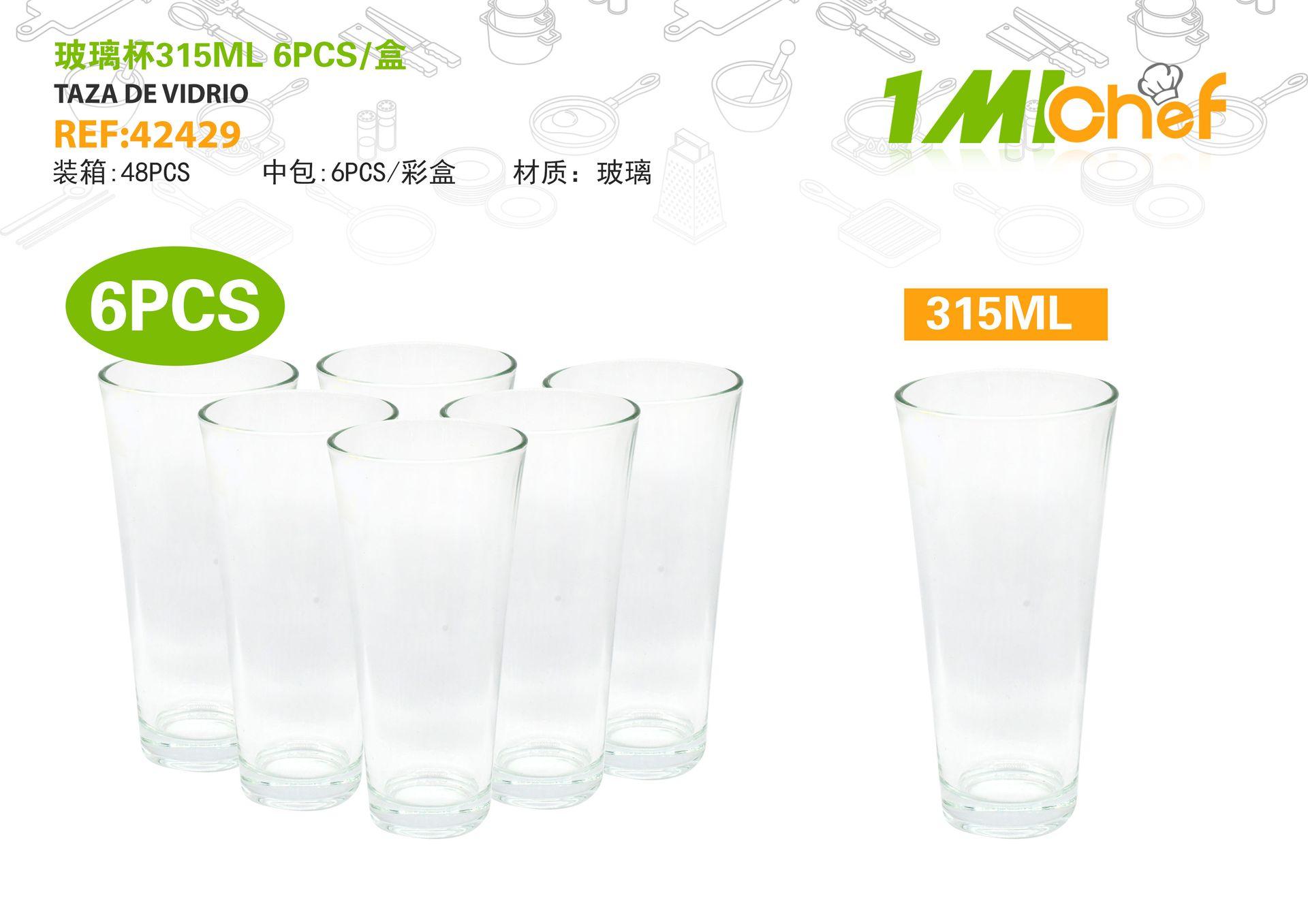 Vaso de vidrio, 315 ml, 6 piezas, ref. 42429