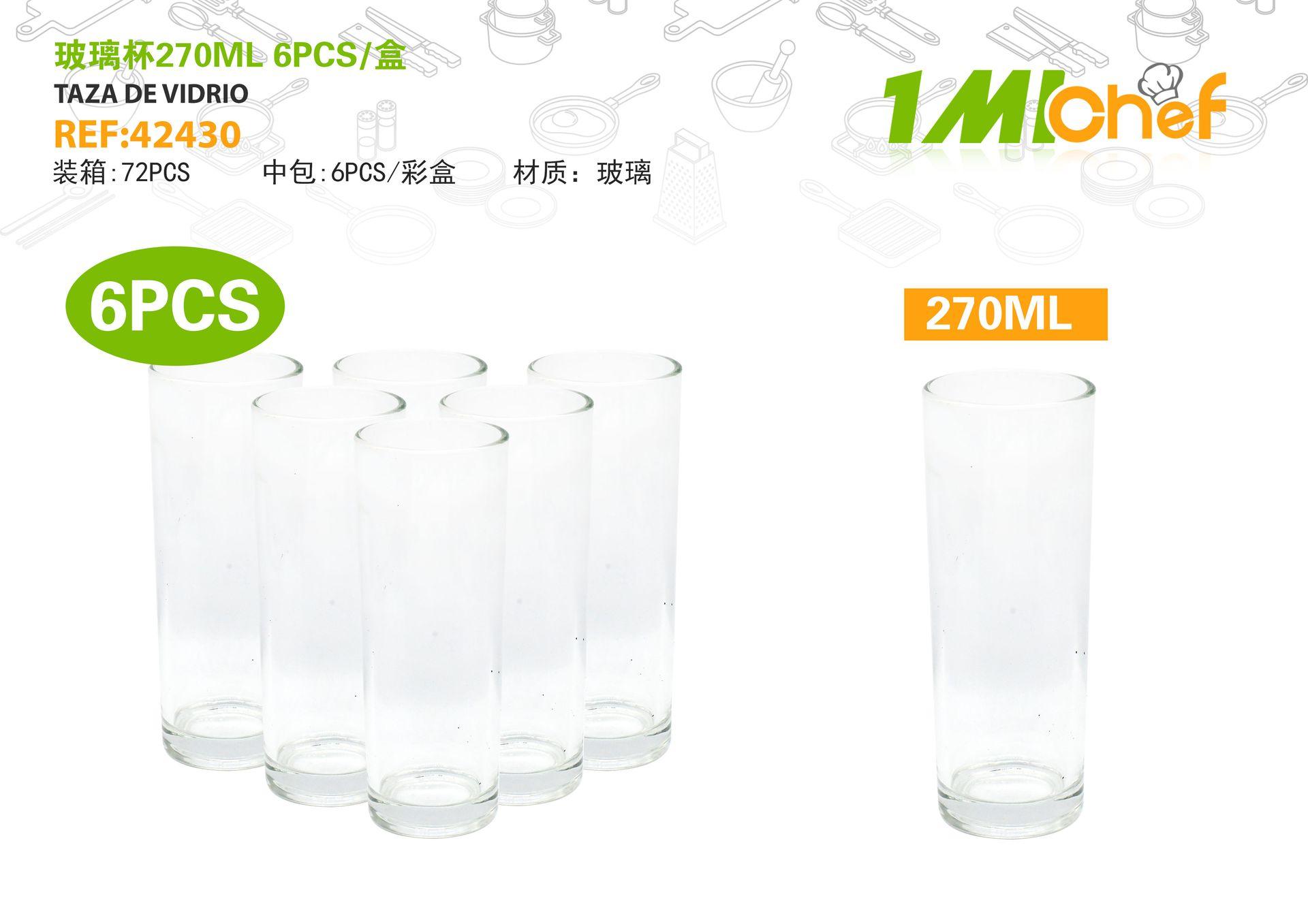 Vaso de vidrio, 270 ml, 6 piezas, ref. 42430