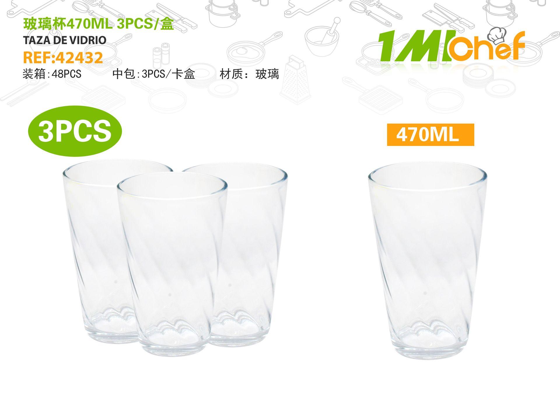 Vaso de vidrio, 470 ml, 3 piezas, ref. 42432