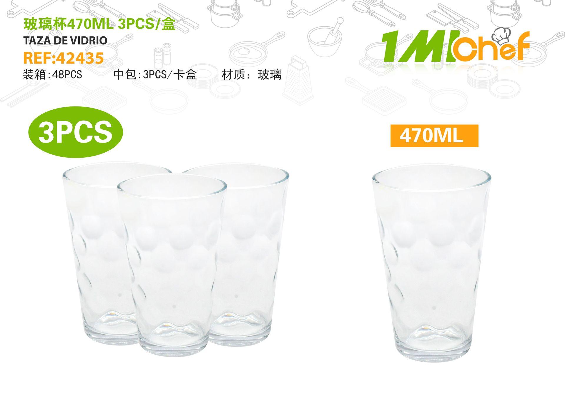 Vaso de vidrio, 470 ml, 3 piezas, ref. 42435