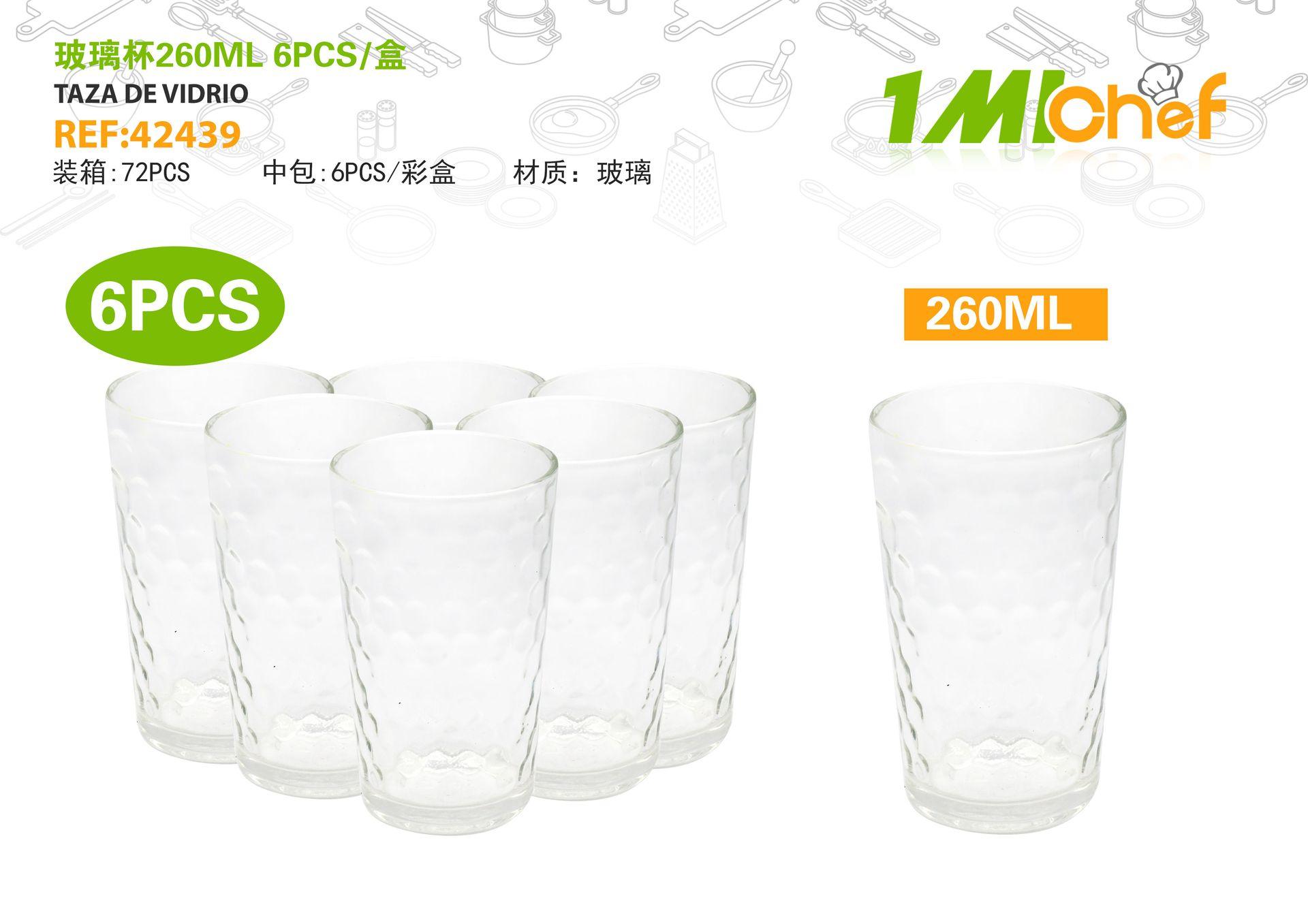 Vaso de vidrio, 260 ml, 6 piezas, ref. 42439