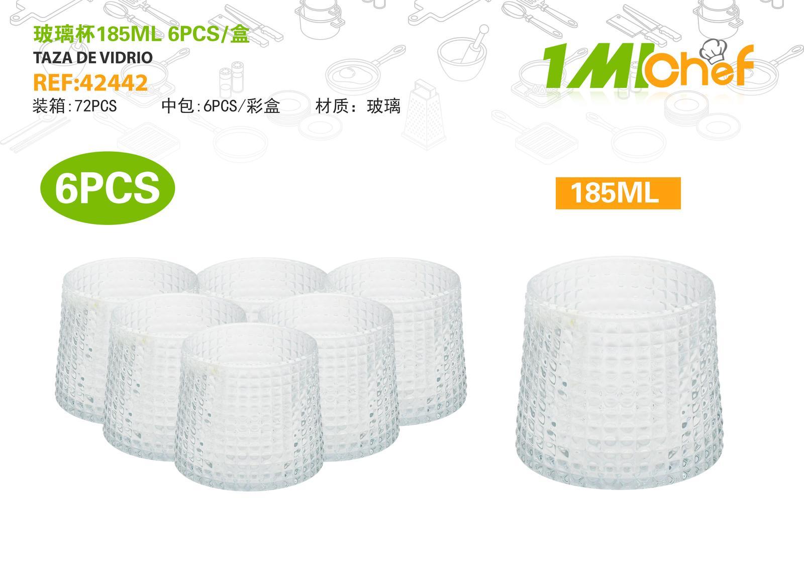 Vaso de vidrio, 185 ml, 6 piezas, ref. 42442