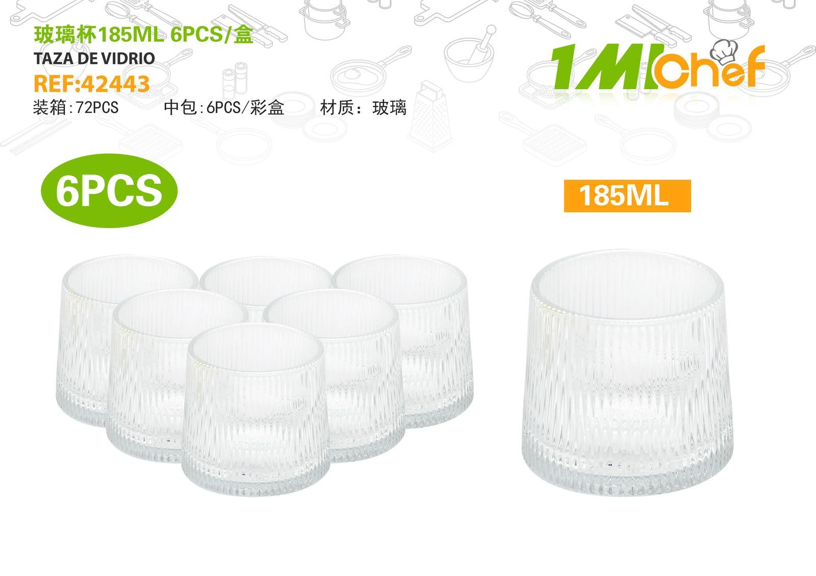 Vaso de vidrio, 185 ml, 6 piezas, ref. 42443