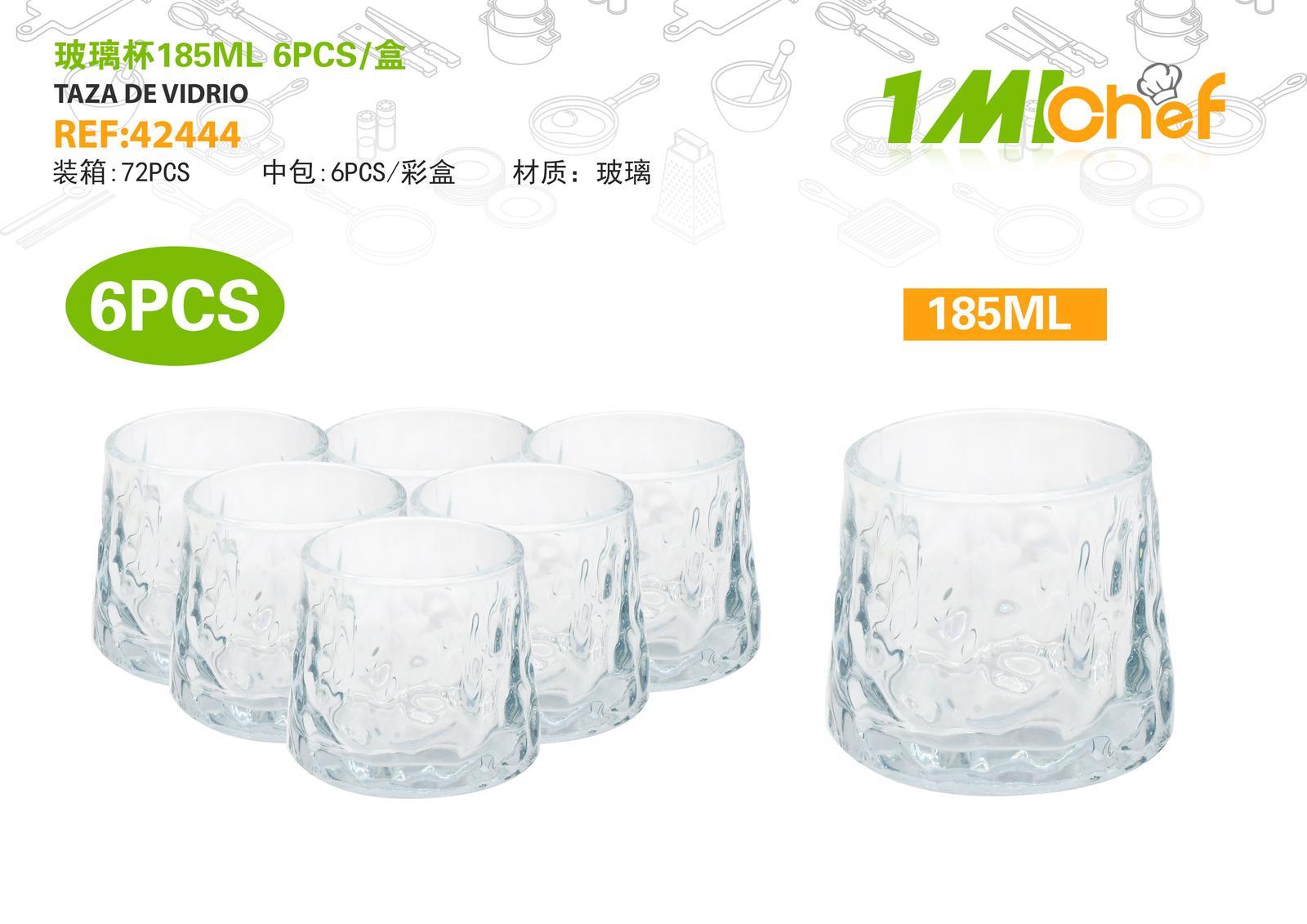 Vaso de vidrio, 185 ml, 6 piezas, ref. 42444