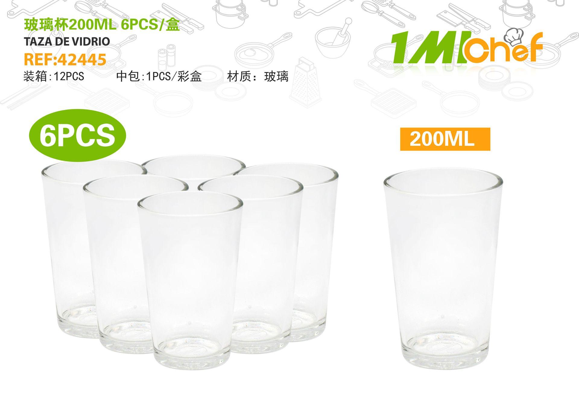 Vaso de vidrio, 200 ml, 6 piezas, ref. 42445