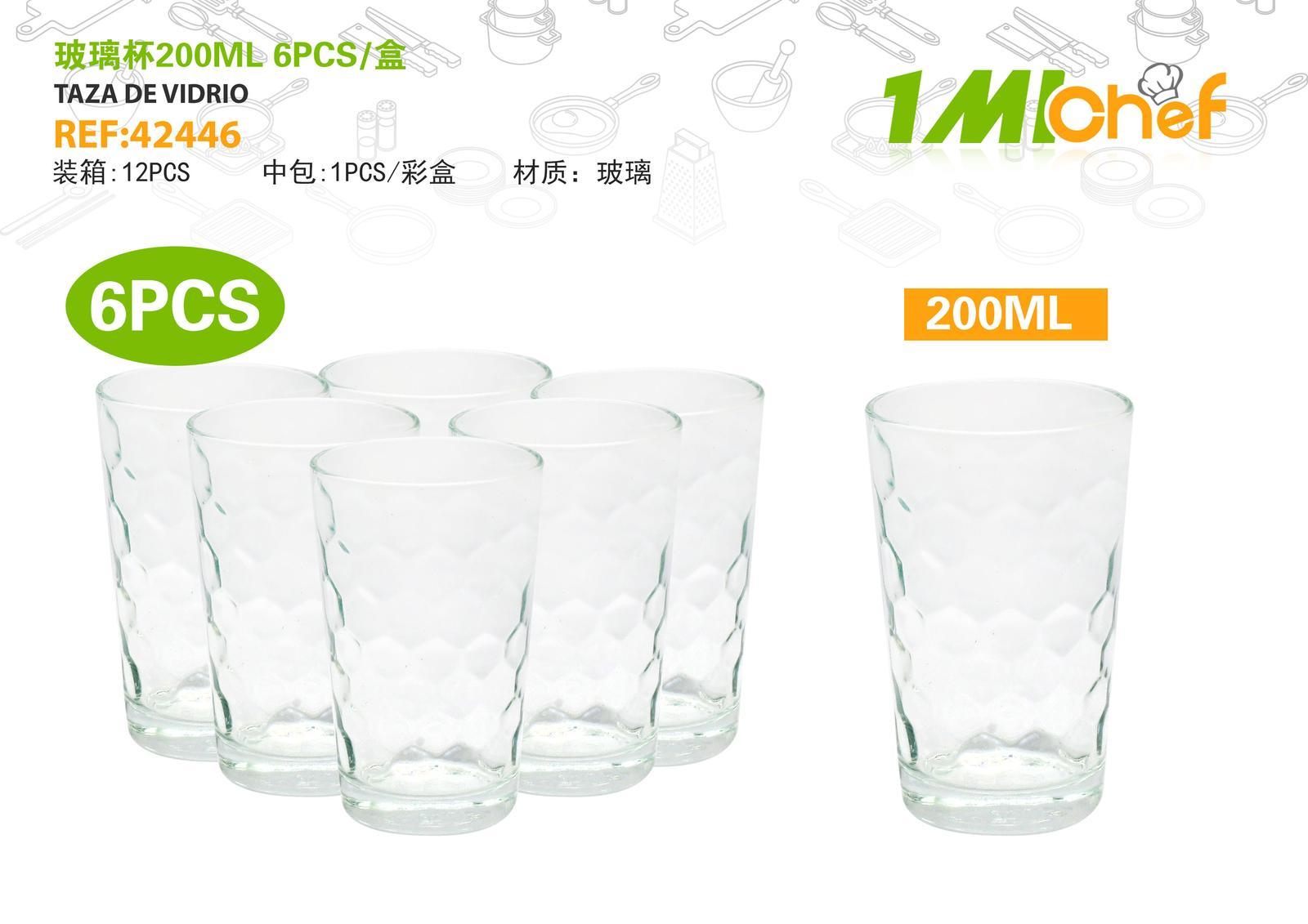 Vaso de vidrio, 200 ml, 6 piezas, ref. 42446