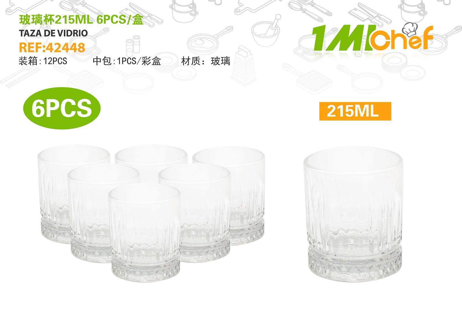 Vaso de vidrio, 215 ml, 6 piezas, ref. 42448