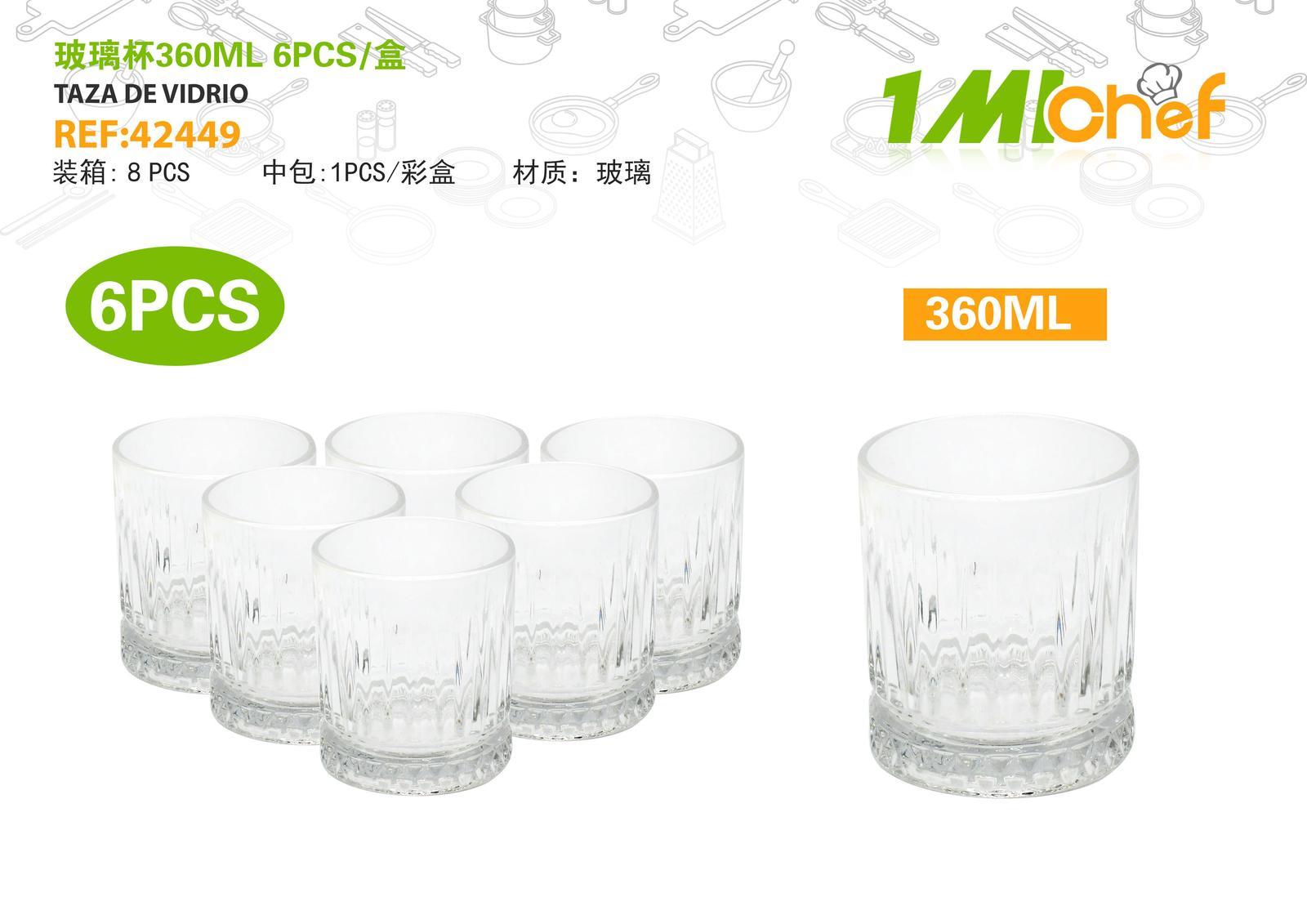 Vaso de vidrio, 360 ml, 6 piezas, ref. 42449