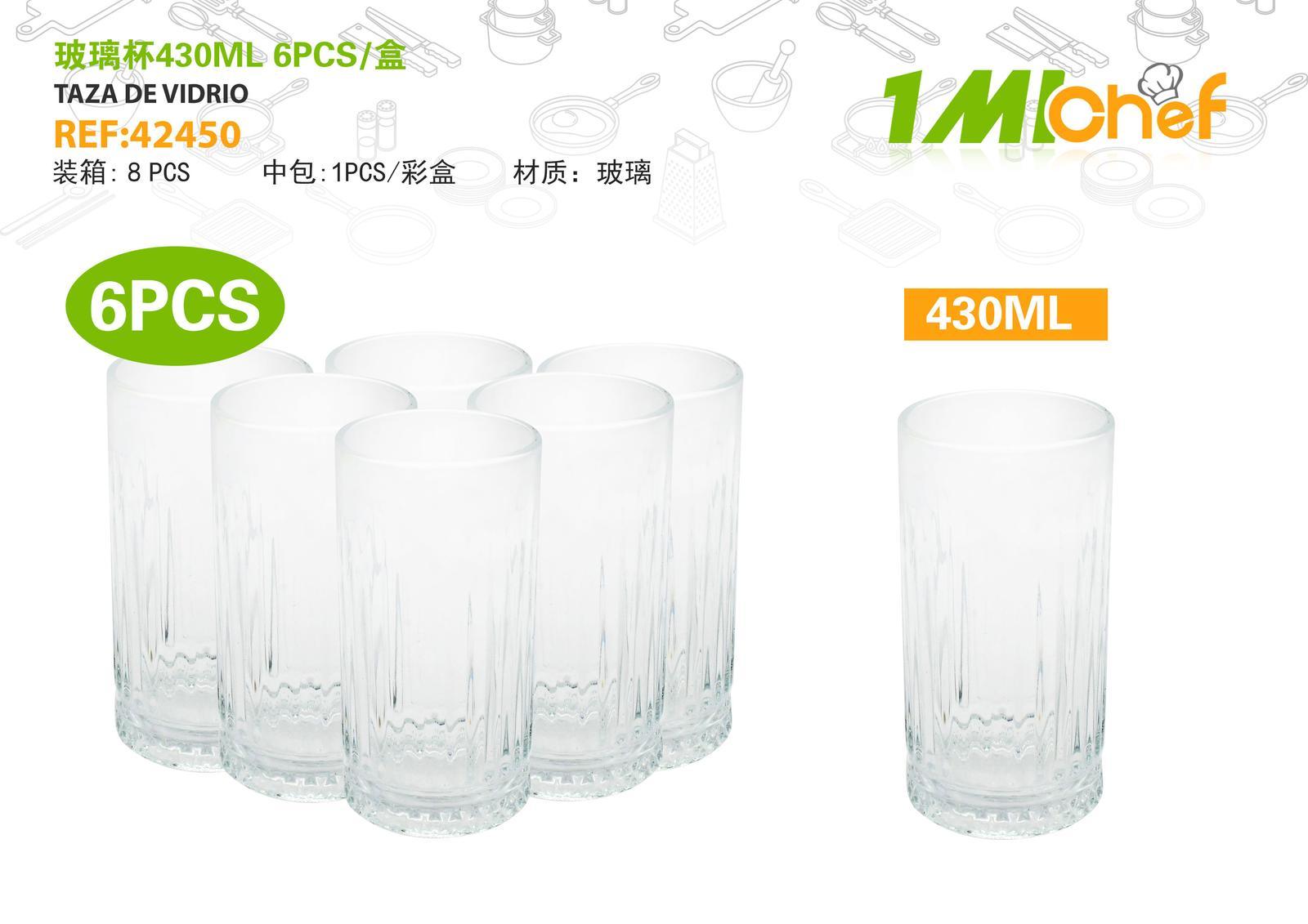Vaso de vidrio, 430 ml, 6 piezas