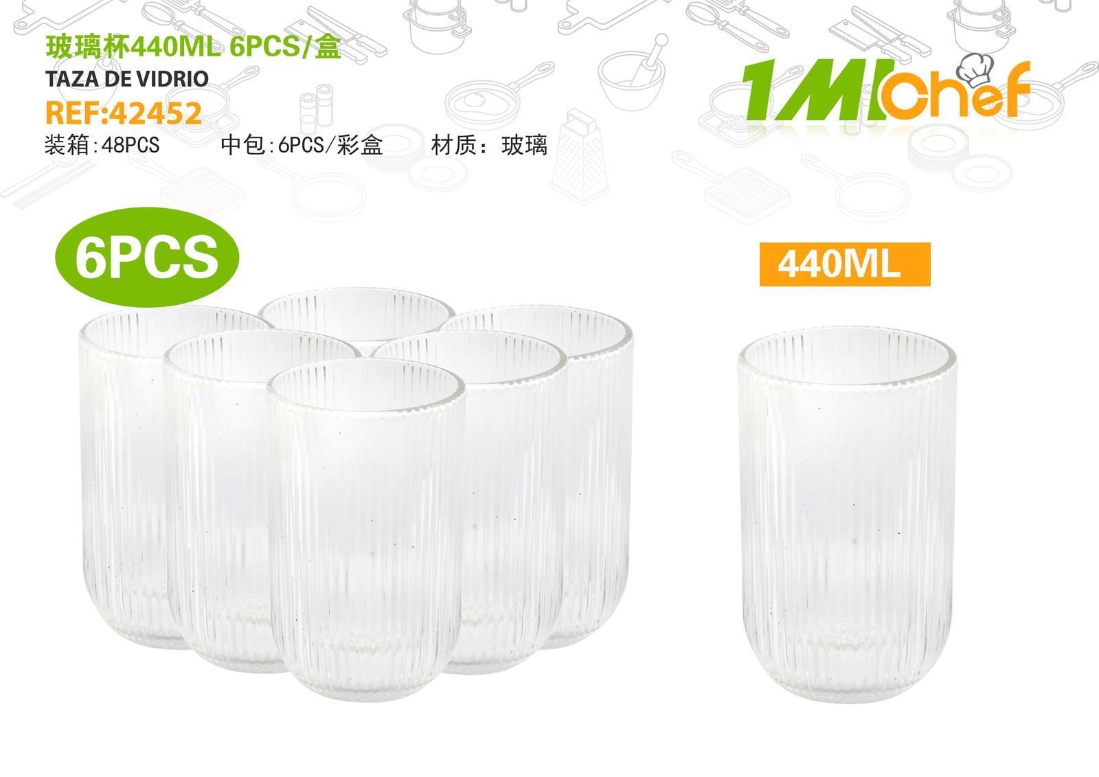 Vaso de vidrio, 440 ml, 6 piezas, ref. 42452