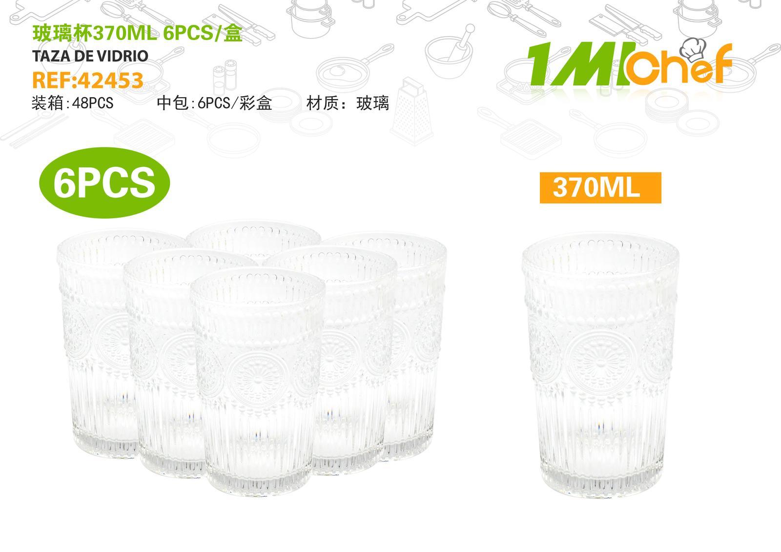 Vaso de vidrio, 370 ml, 6 piezas, ref. 42453