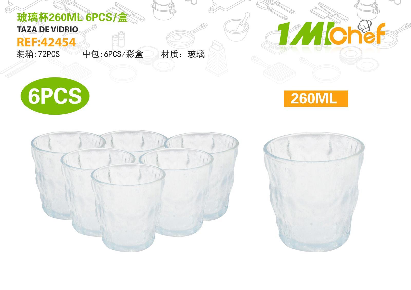 Vaso de vidrio, 260 ml, 6 piezas, ref. 42454