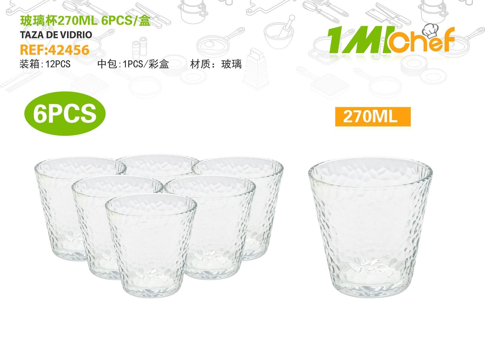 Vaso de vidrio, 270 ml, 6 piezas, ref. 42456