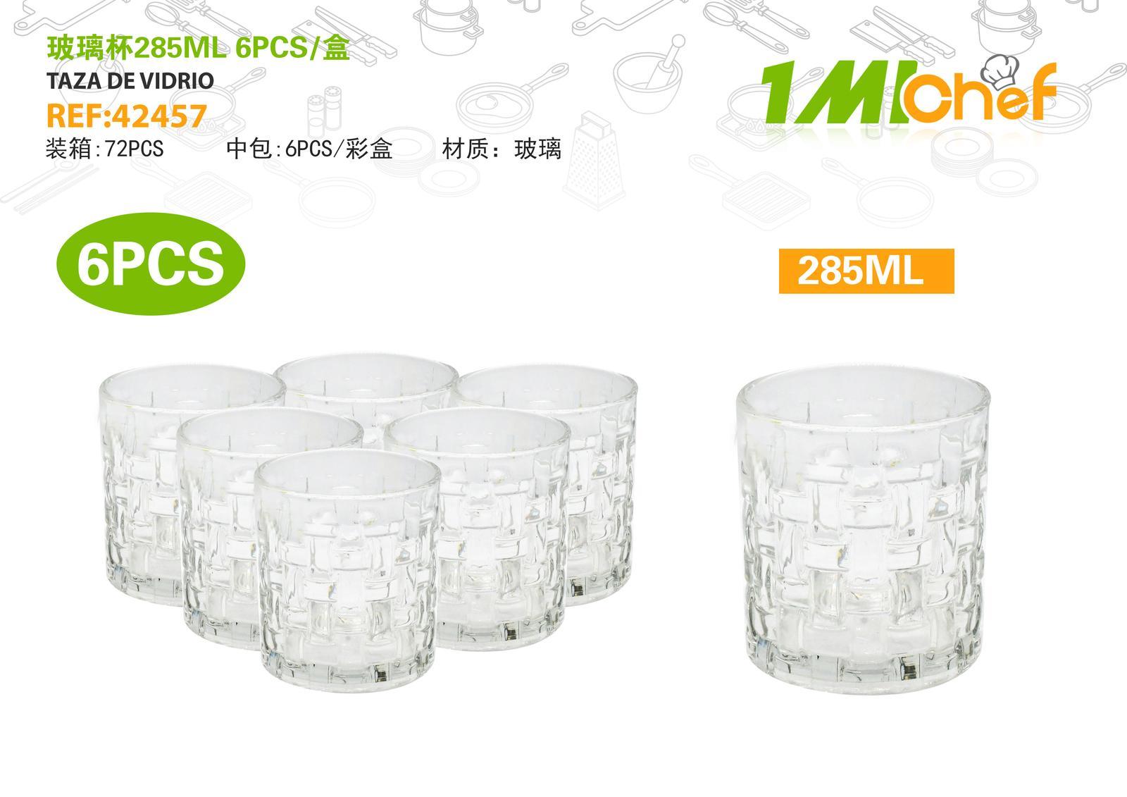 Vaso de vidrio, 285 ml, 6 piezas, ref. 42457