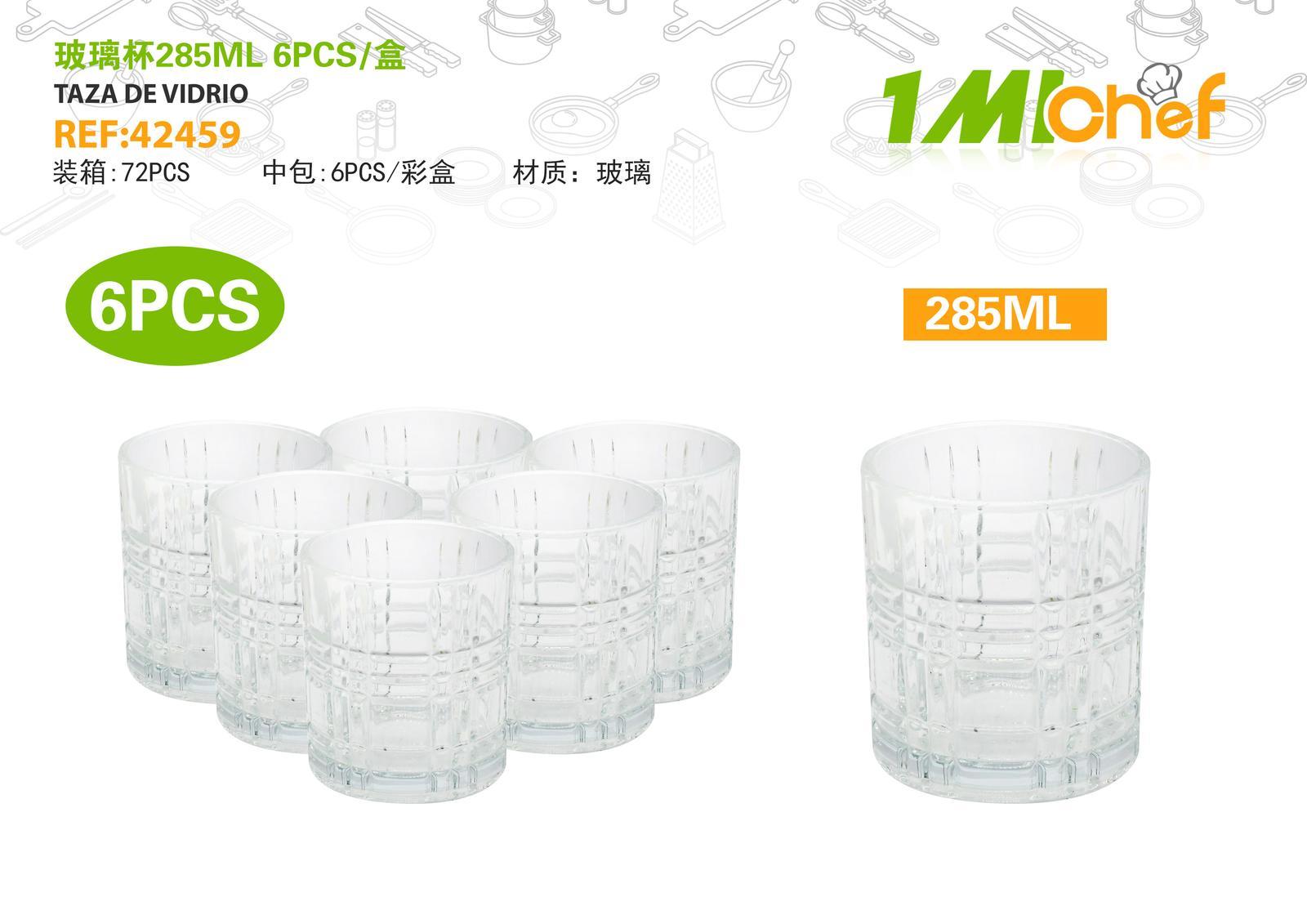 Vaso de vidrio, 285 ml, 6 piezas, ref. 42459