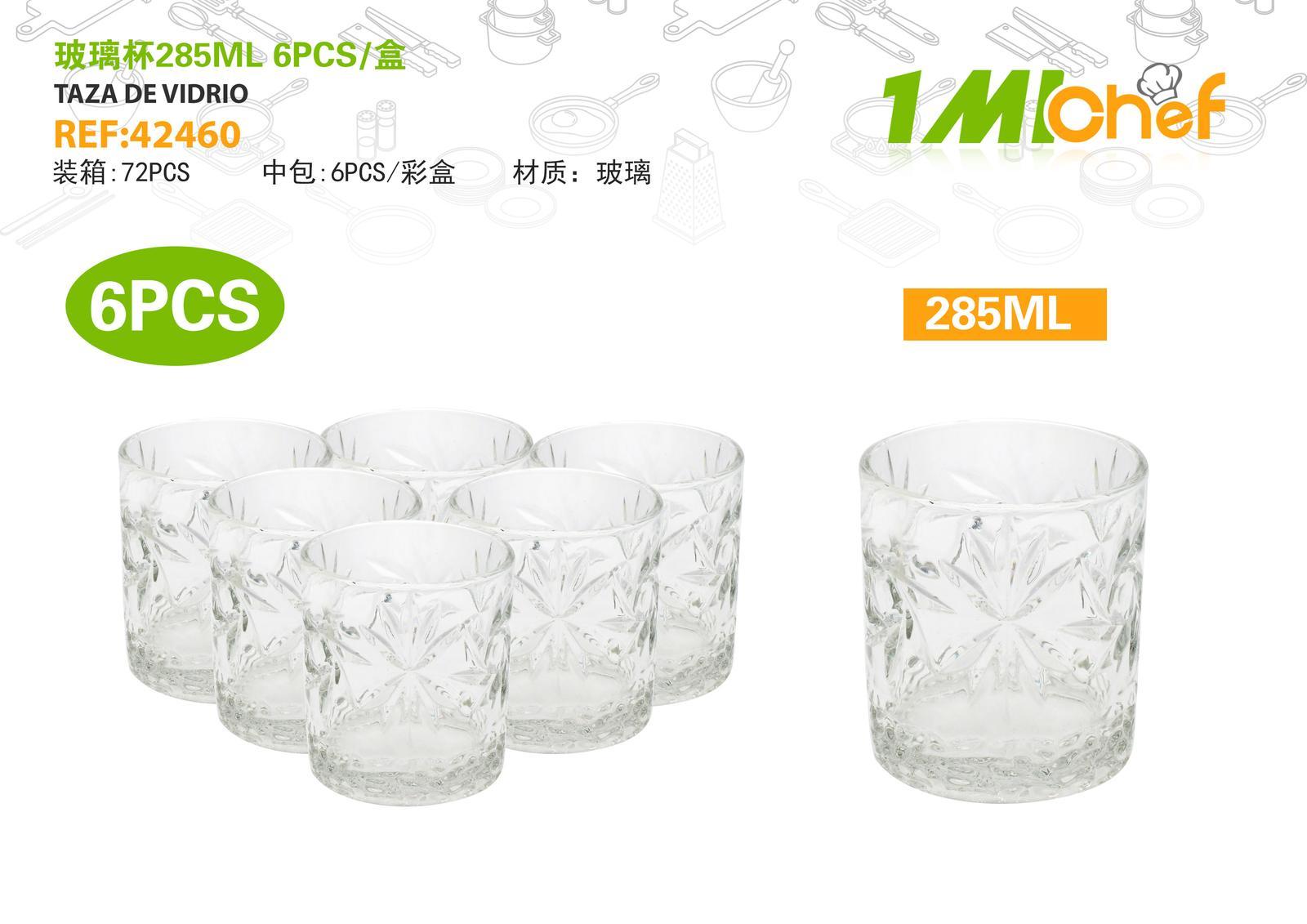 Vaso de vidrio, 285 ml, 6 piezas, ref. 42460