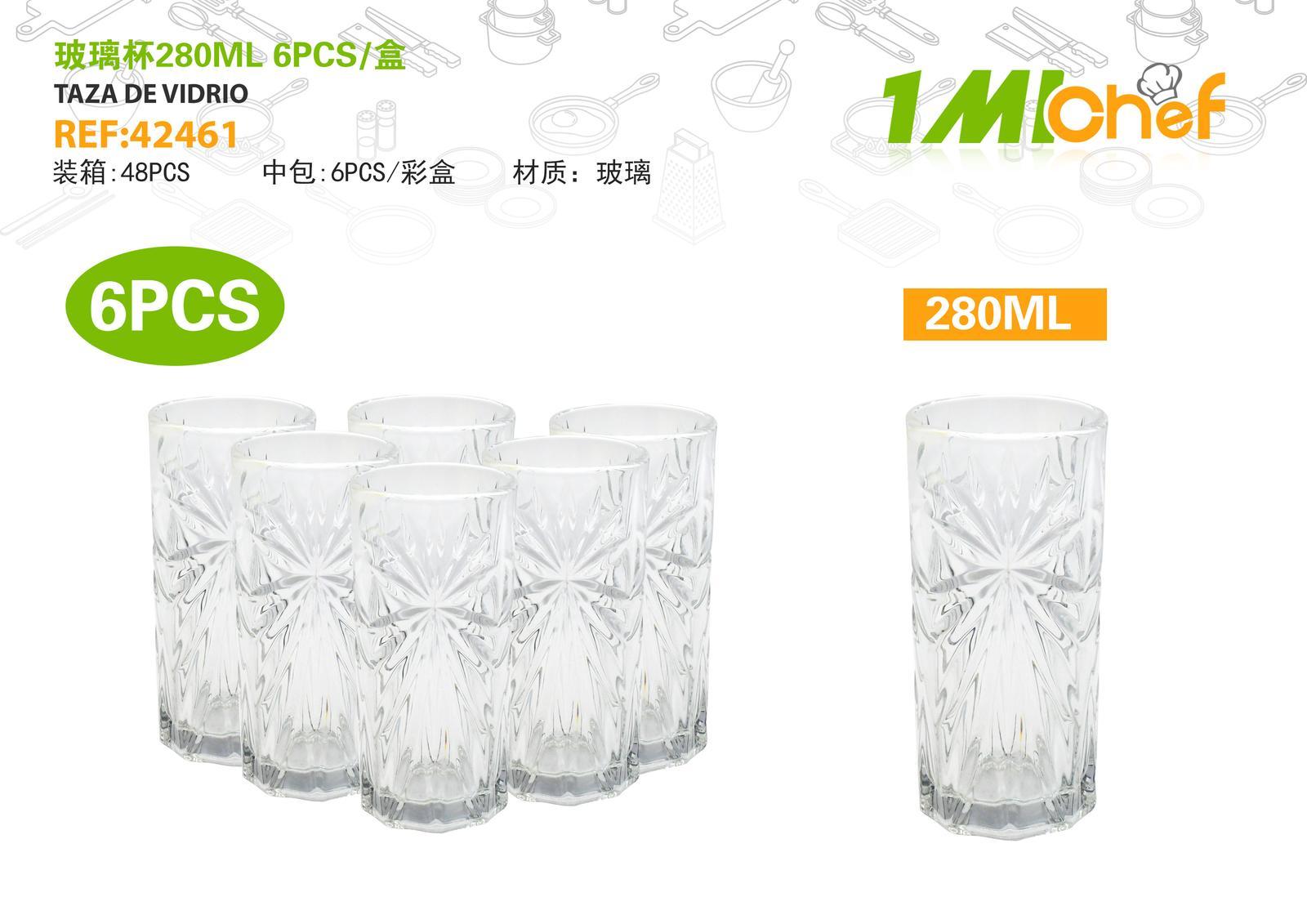 Vaso de vidrio, 280 ml, 6 piezas, ref. 42461
