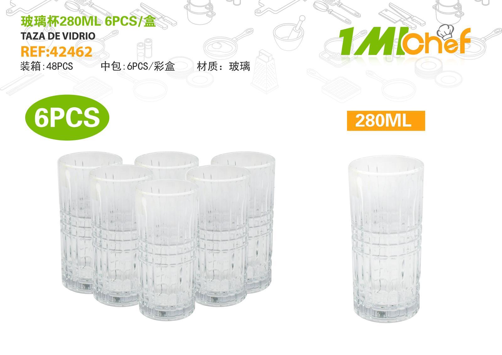 Vaso de vidrio, 280 ml, 6 piezas, ref. 42462