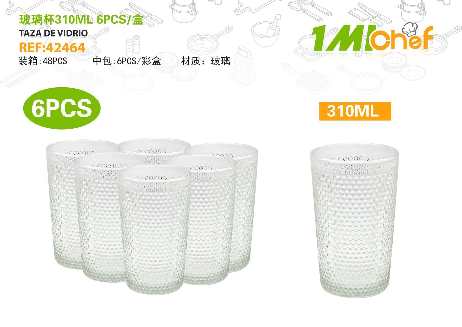 Vaso de vidrio, 310 ml, 6 piezas, ref. 42464