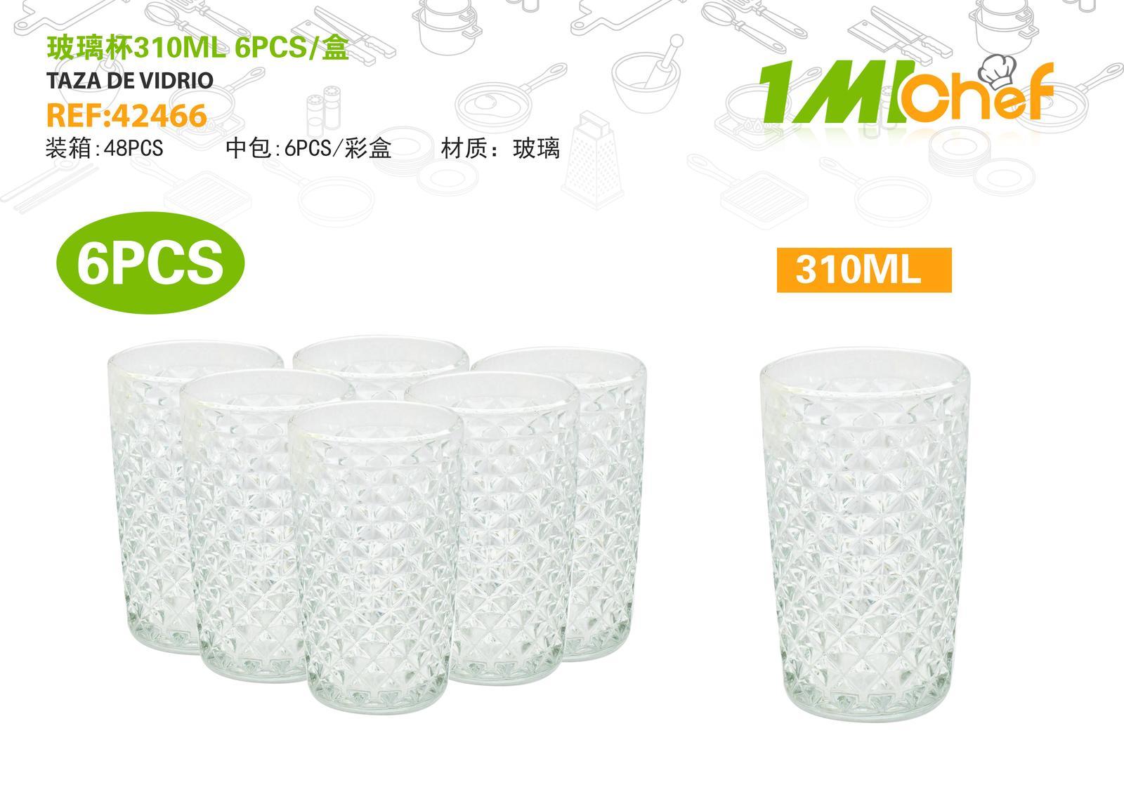 Vaso de vidrio, 310 ml, 6 piezas, ref. 42466