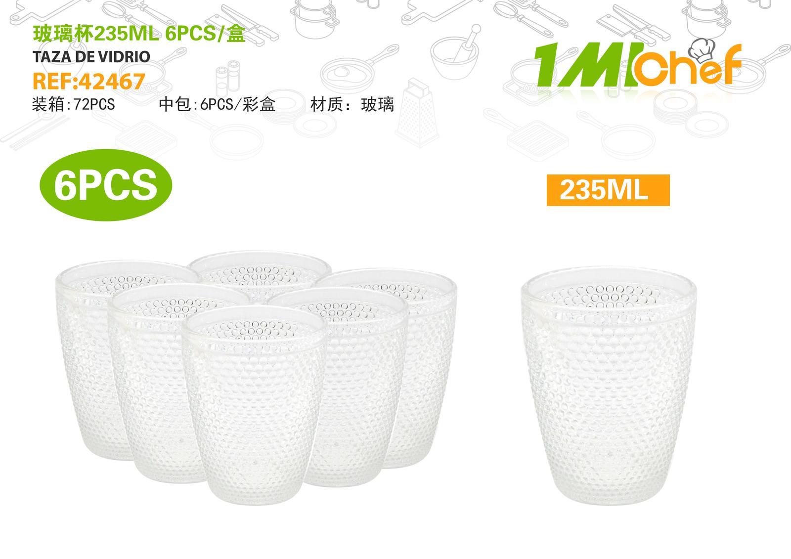 Vaso de vidrio, 235 ml, 6 piezas, ref. 42467