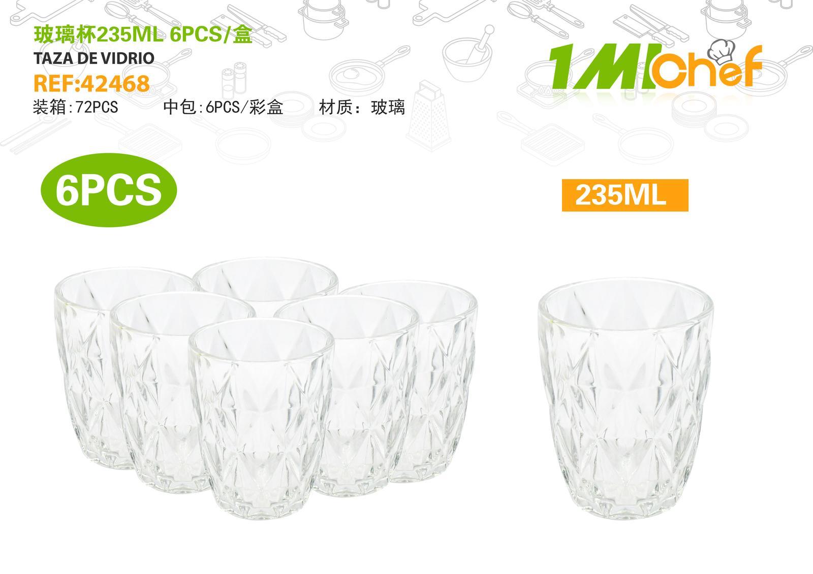 Vaso de vidrio, 235 ml, 6 piezas, ref. 42468