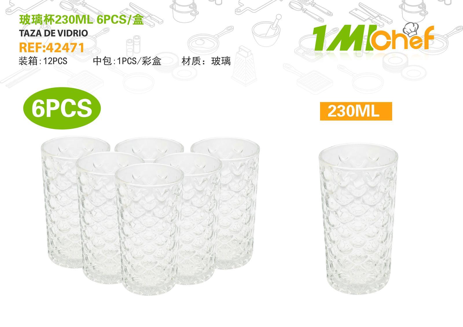 Vaso de vidrio, 230 ml, 6 piezas, ref. 42471