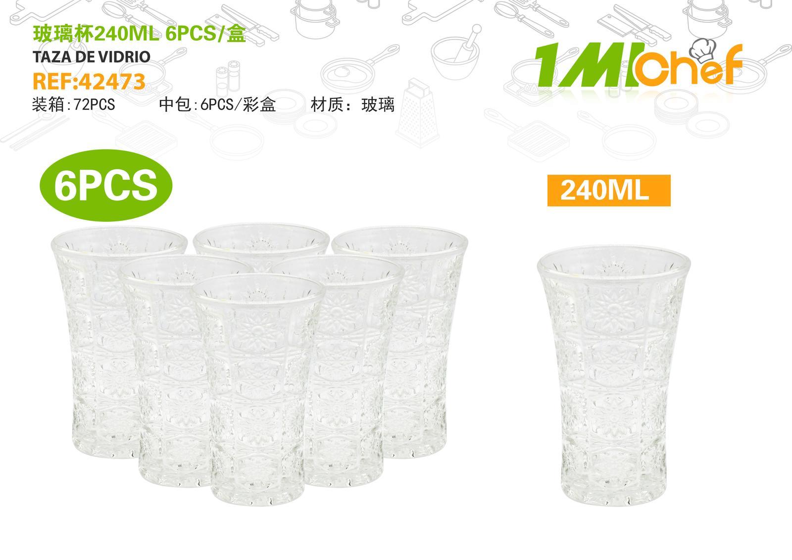 Vaso de vidrio, 240 ml, 6 piezas, ref. 42473
