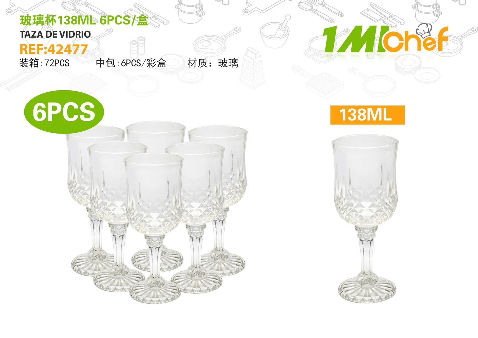 Vaso de vidrio, 138 ml, 6 piezas, ref. 42477