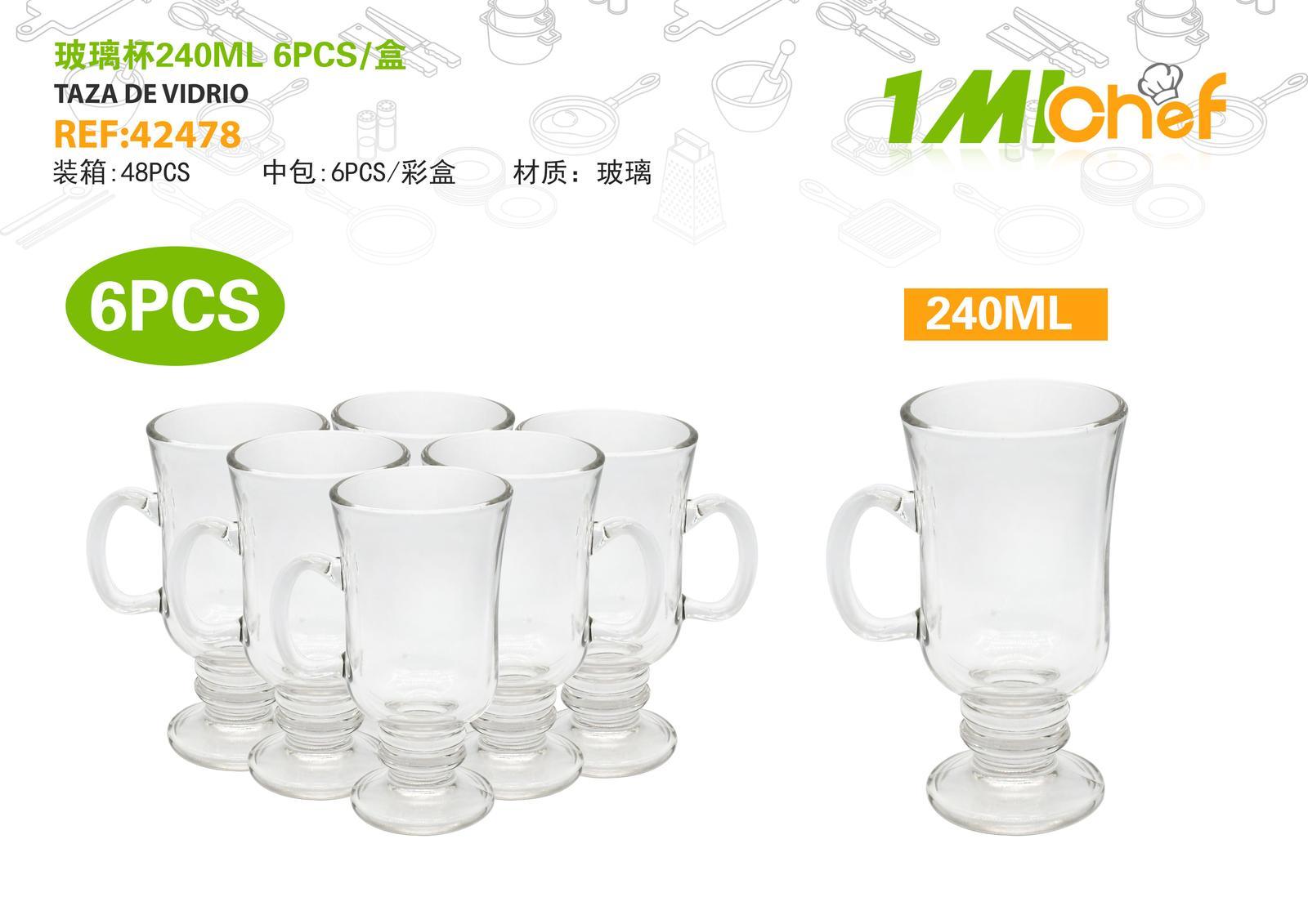 Vaso de vidrio, 240 ml, 6 piezas, ref. 42478