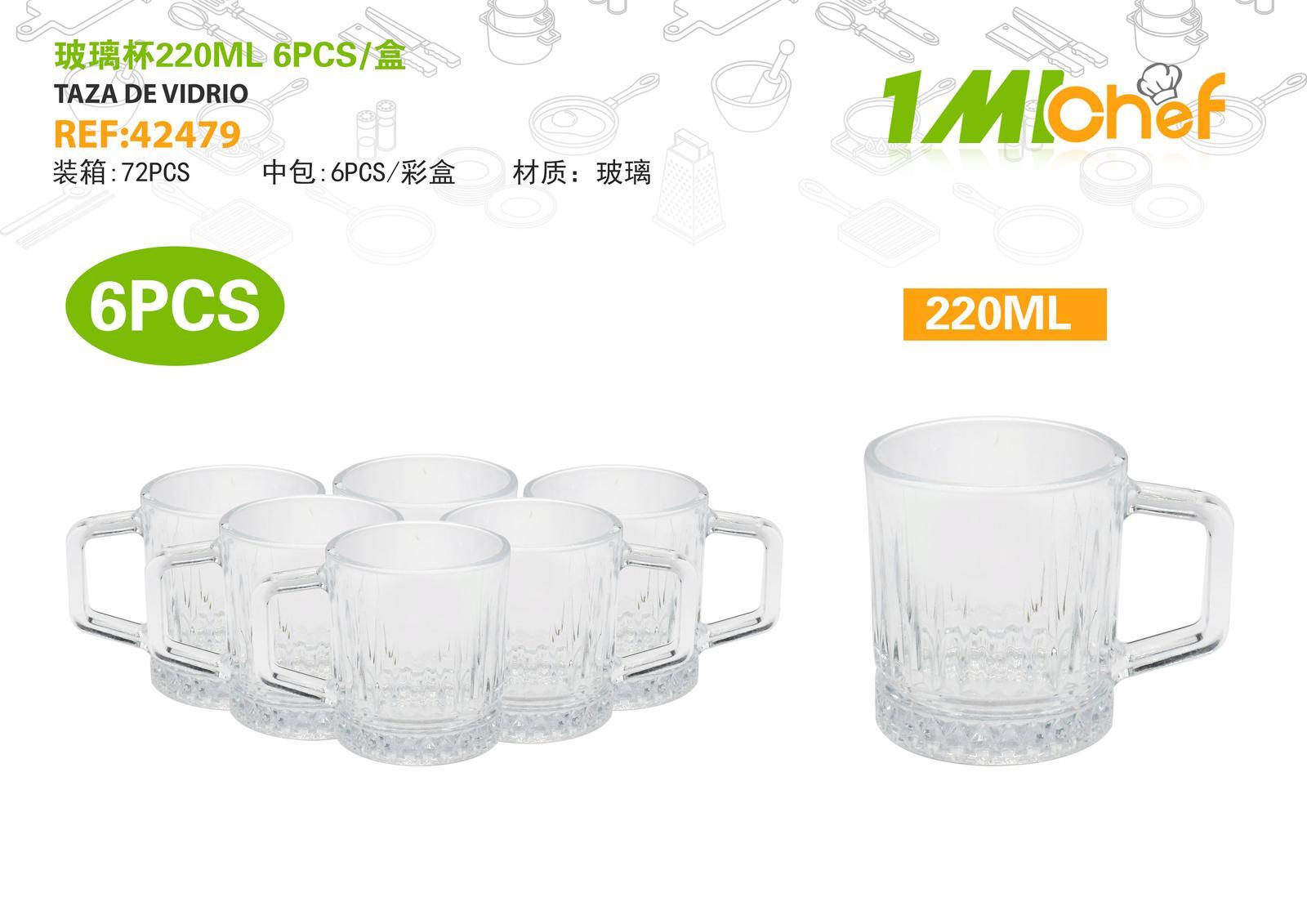 Vaso de vidrio, 220 ml, 6 piezas, ref. 42479