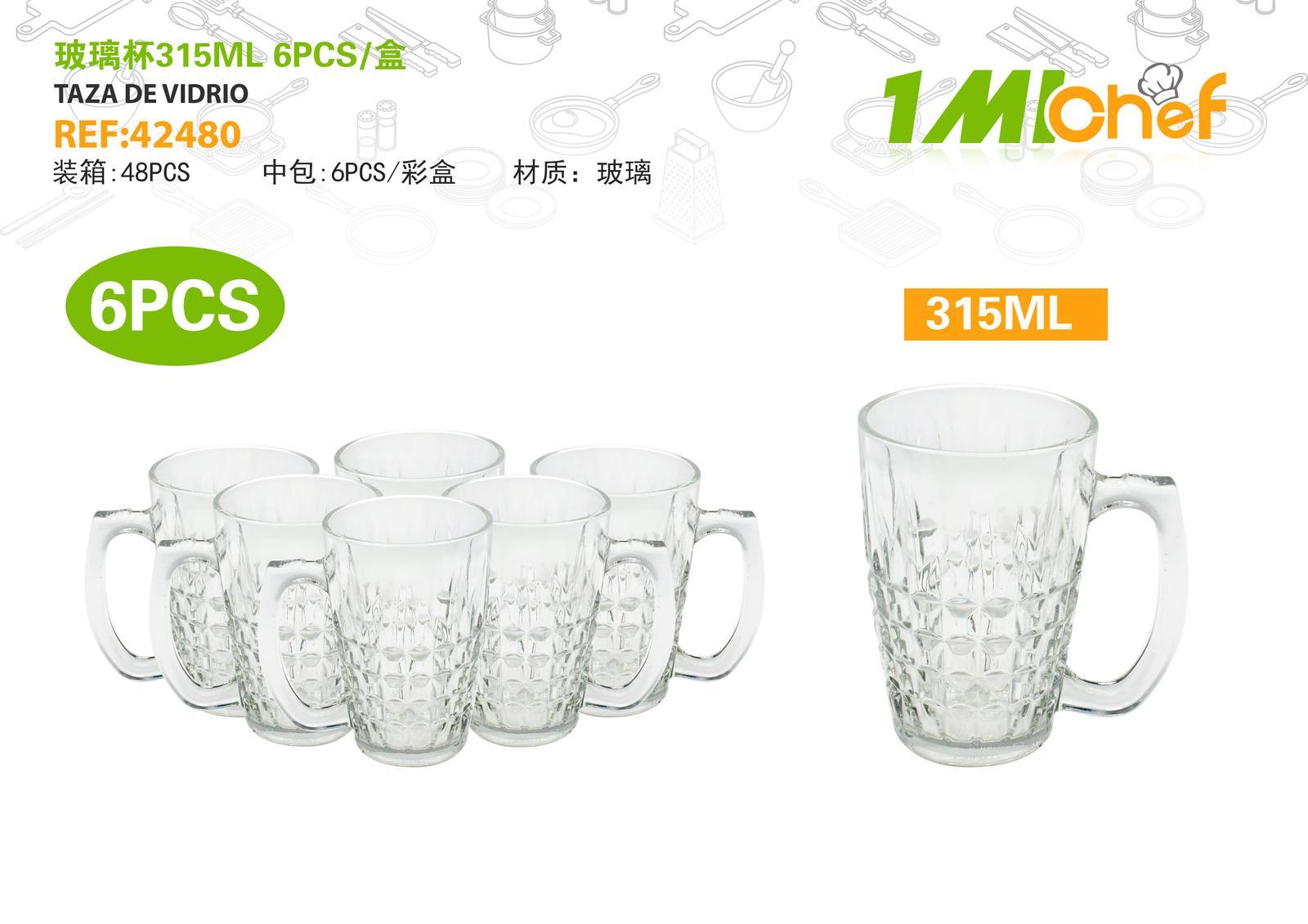 Vaso de vidrio, 315 ml, 6 piezas, ref. 42480