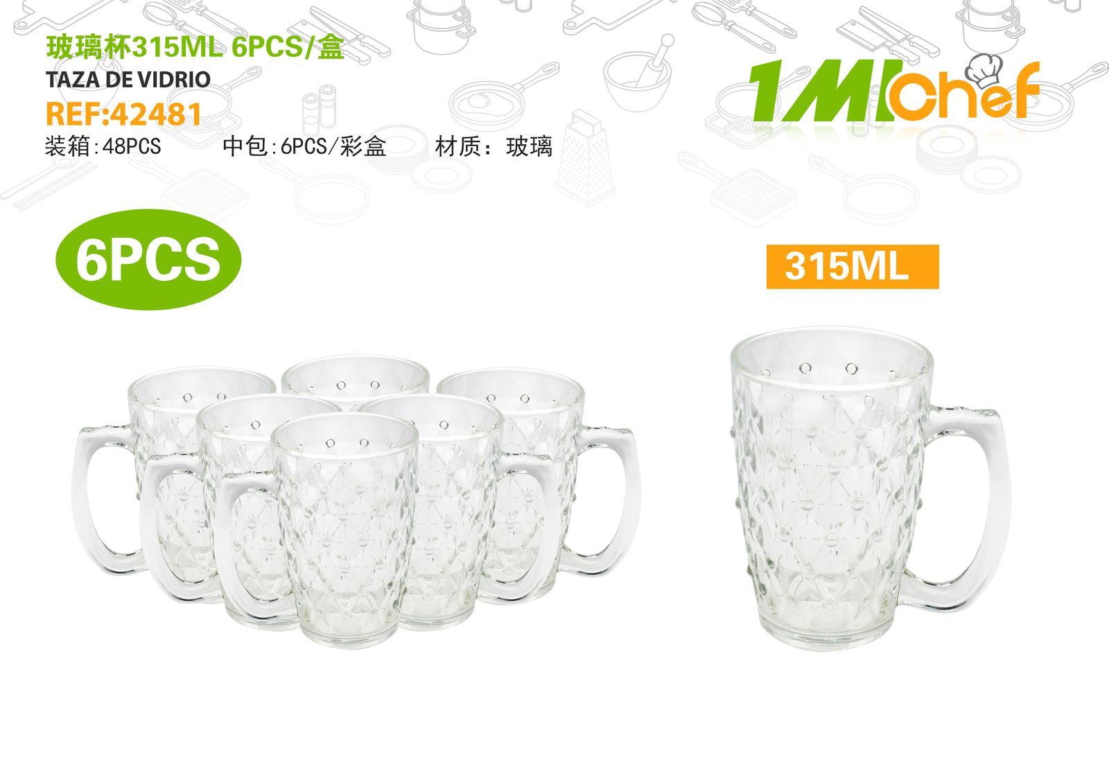Vaso de vidrio, 315 ml, 6 piezas, ref. 42481