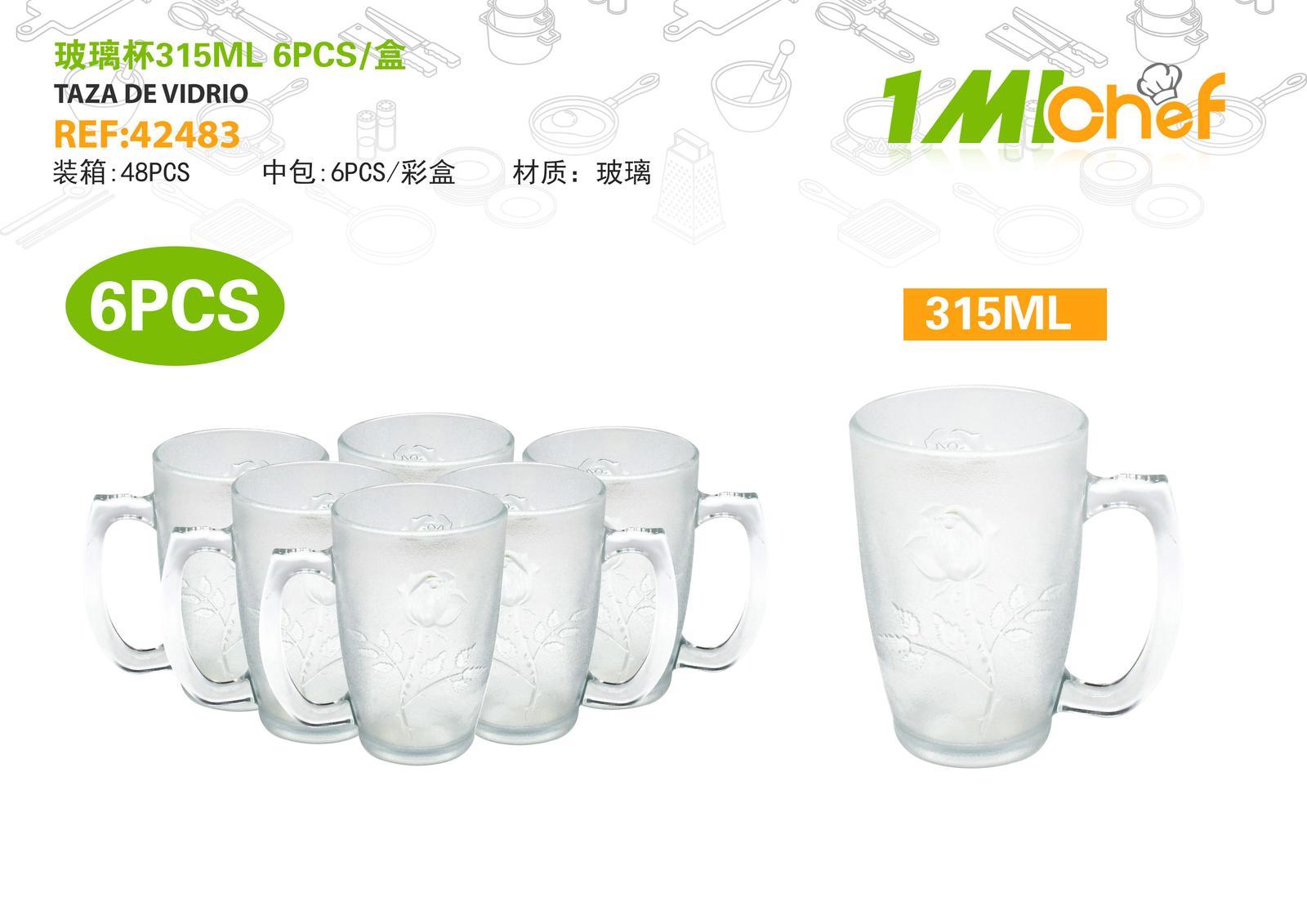 Vaso de vidrio, 315 ml, 6 piezas, ref. 42483