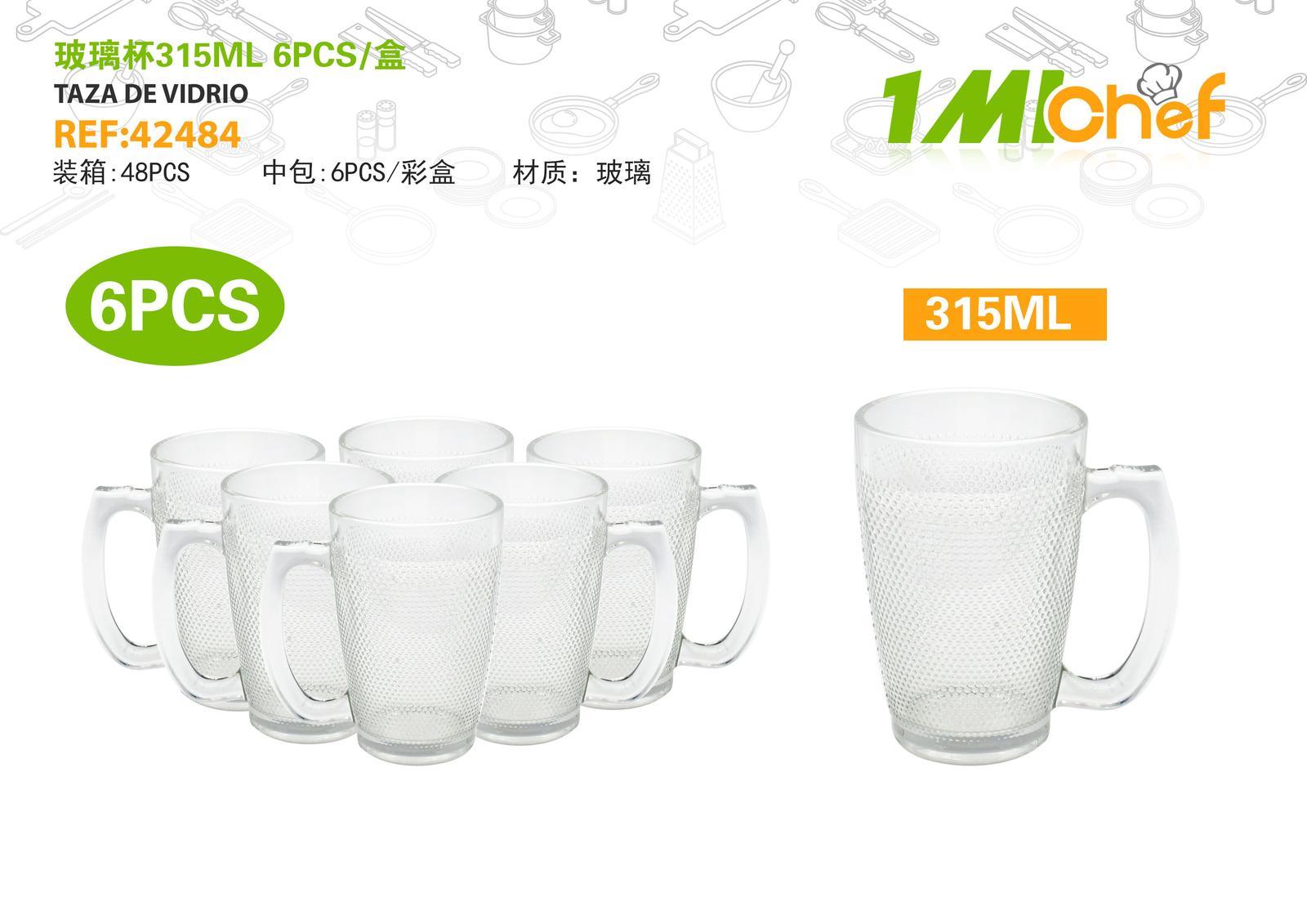 Vaso de vidrio, 315 ml, 6 piezas, ref. 42484