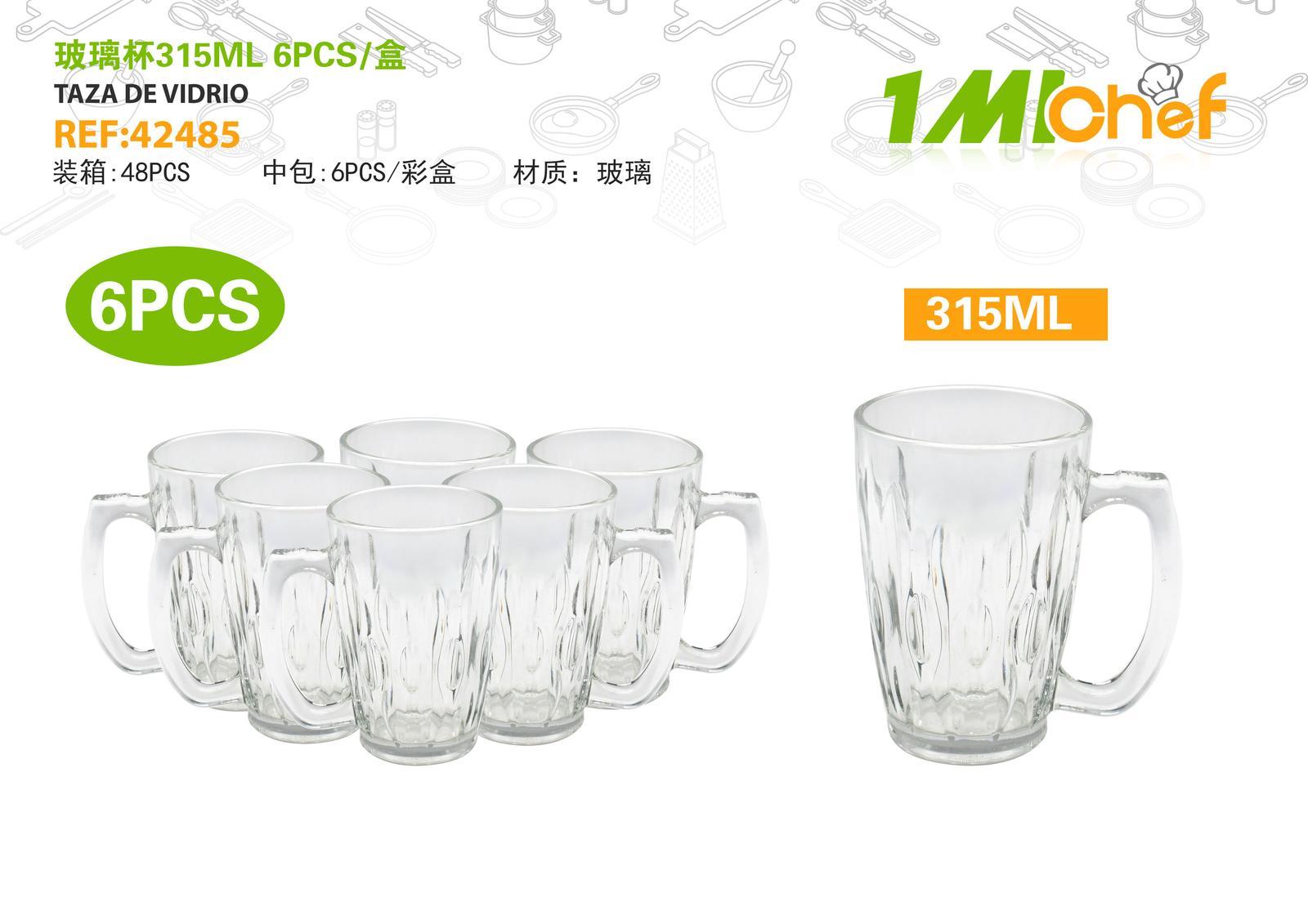 Vaso de vidrio, 315 ml, 6 piezas, ref. 42485