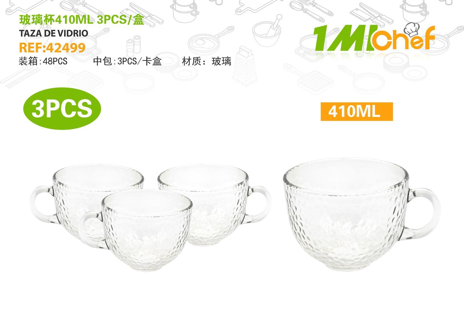 Vaso de vidrio, 410 ml, 3 piezas, ref. 42499