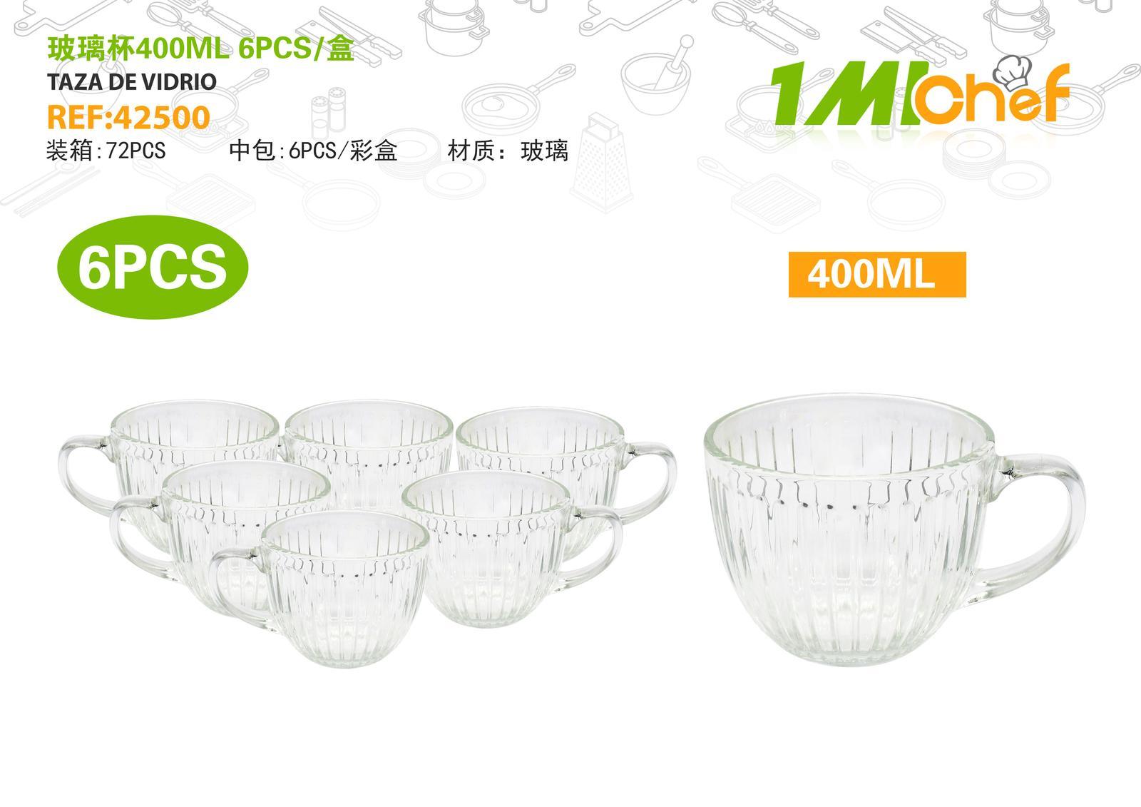 Vaso de vidrio, 400 ml, 6 piezas