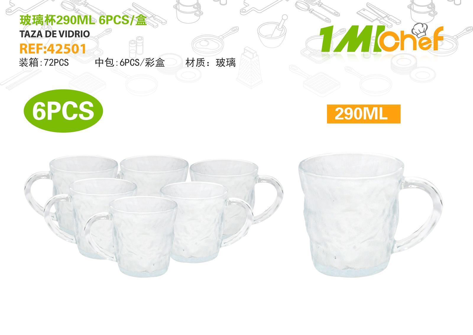 Vaso de vidrio, 290 ml, 6 piezas, ref. 42501
