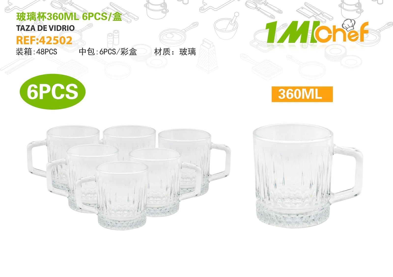 Vaso de vidrio, 360 ml, 6 piezas, ref. 42502