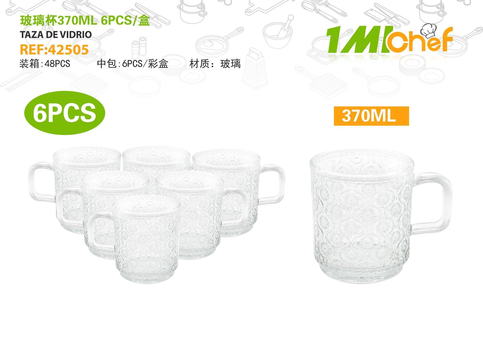 Vaso de vidrio, 370 ml, 6 piezas, ref. 42505