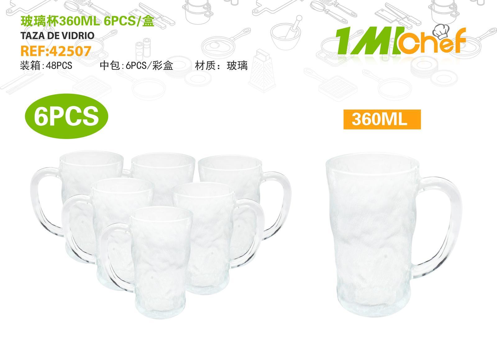 Vaso de vidrio, 360 ml, 6 piezas, ref. 42507