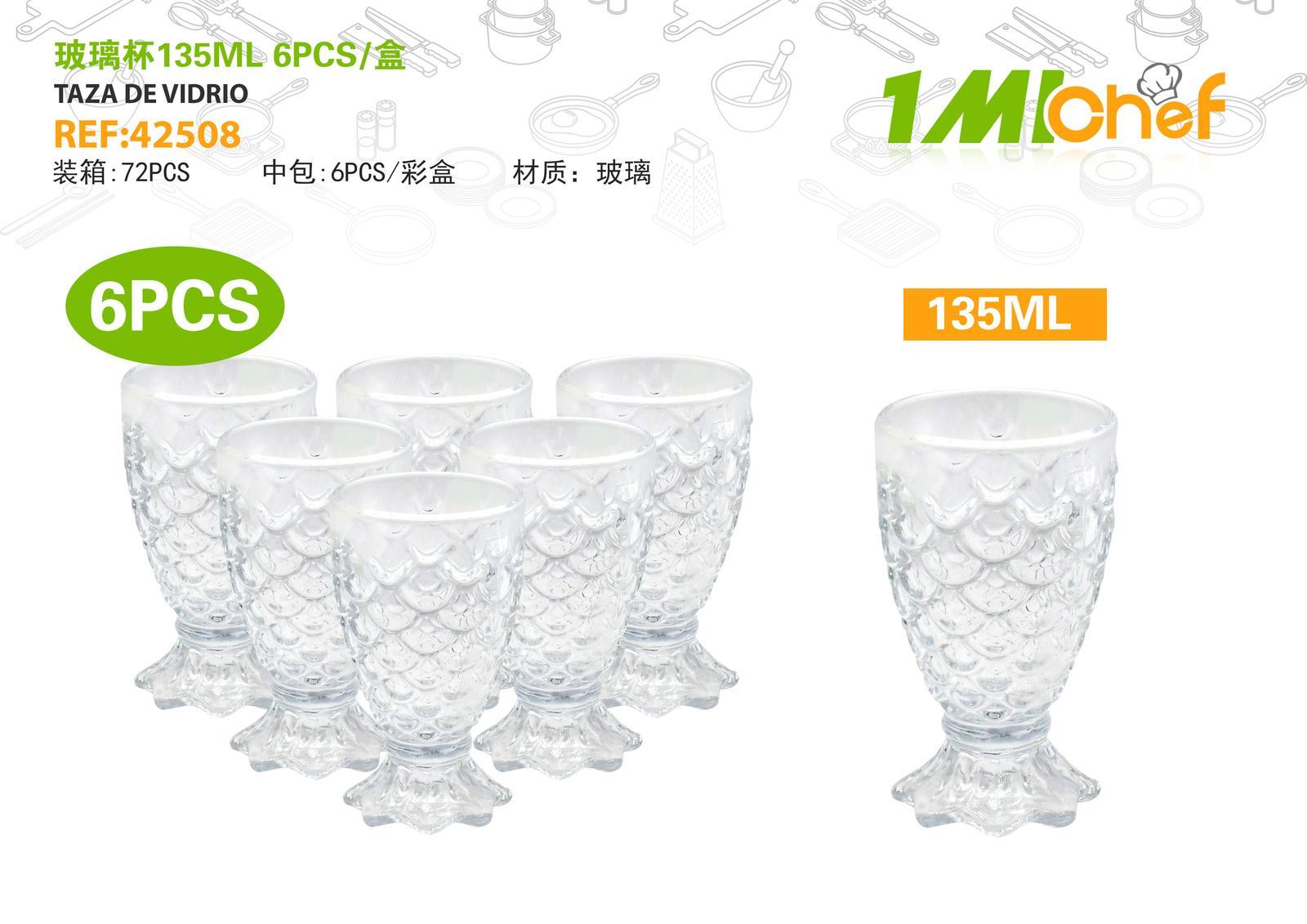 Vaso de vidrio, 135 ml, 6 piezas, ref. 42508
